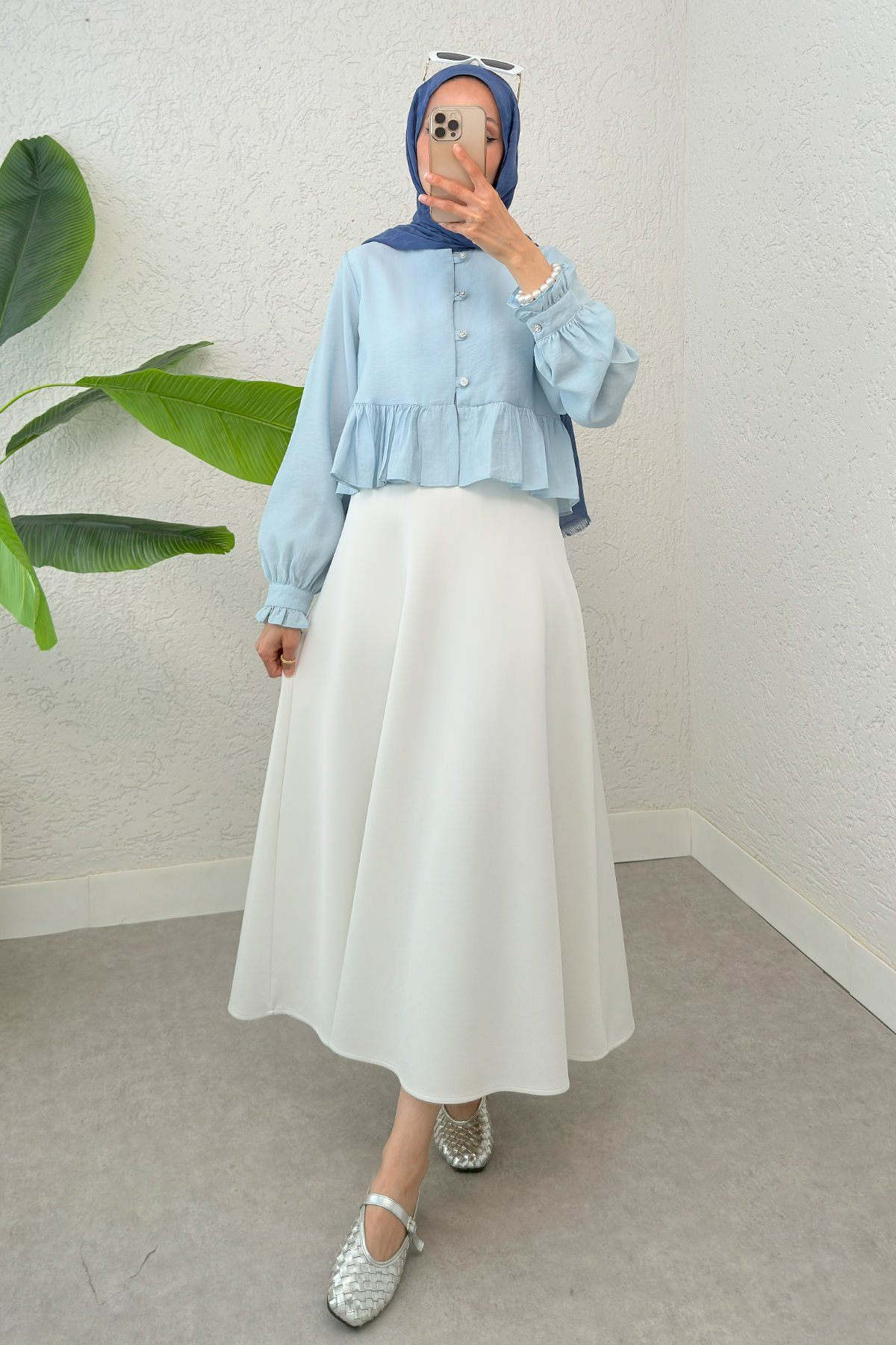 Eteği Fırfırlı Gömlek 2321 - BEBE MAVİSİ |  