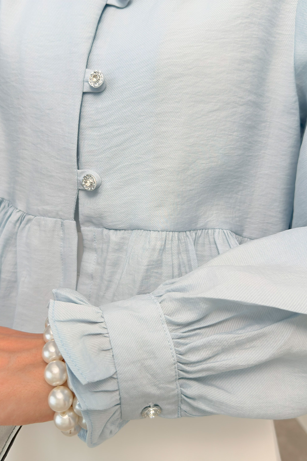 Eteği Fırfırlı Gömlek 2321 - BEBE MAVİSİ |  