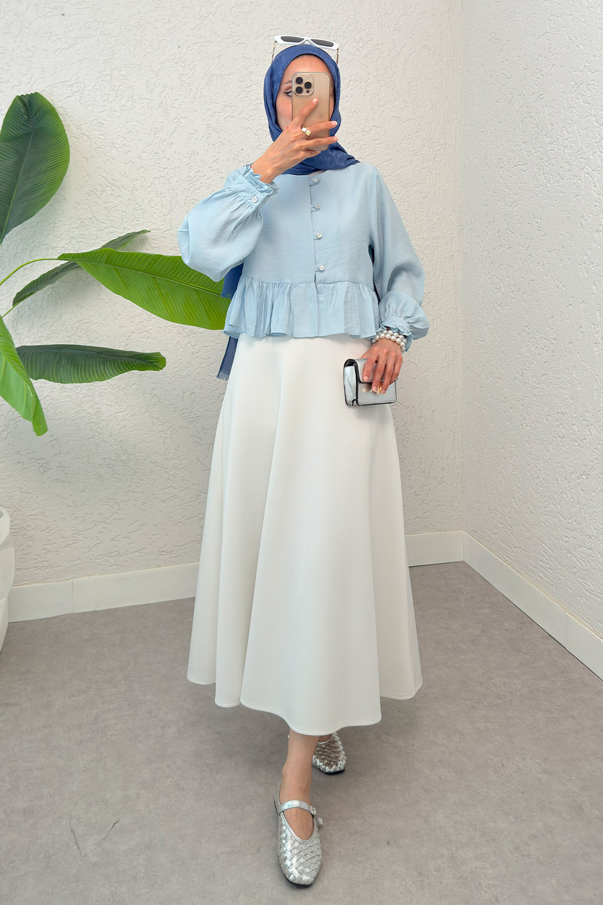 Eteği Fırfırlı Gömlek 2321 - BEBE MAVİSİ |  