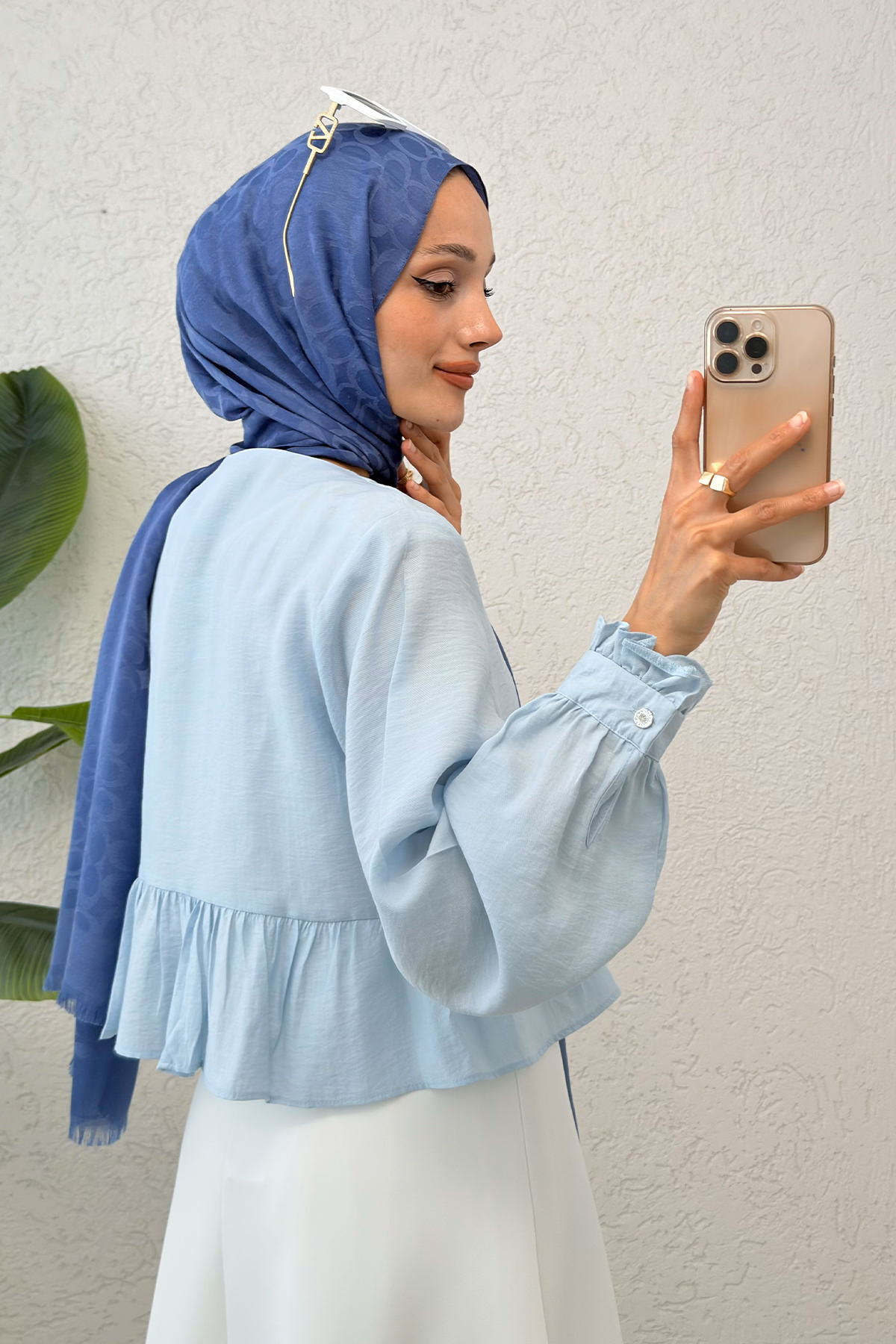 Eteği Fırfırlı Gömlek 2321 - BEBE MAVİSİ |  