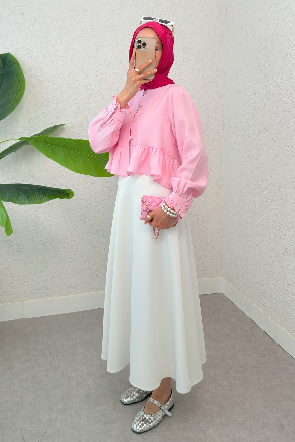 Eteği Fırfırlı Gömlek 2321 - PEMBE |  