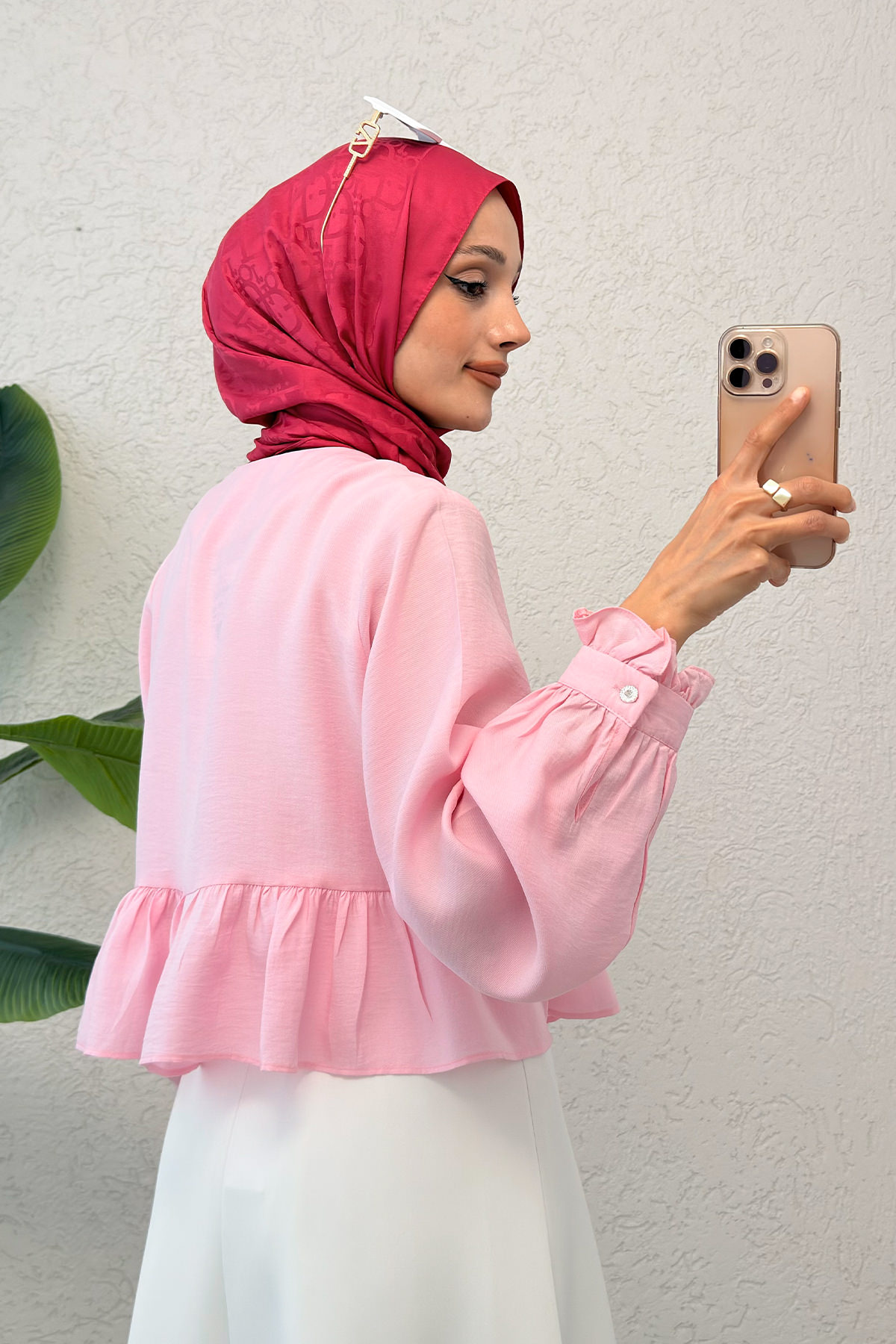 Eteği Fırfırlı Gömlek 2321 - PEMBE |  