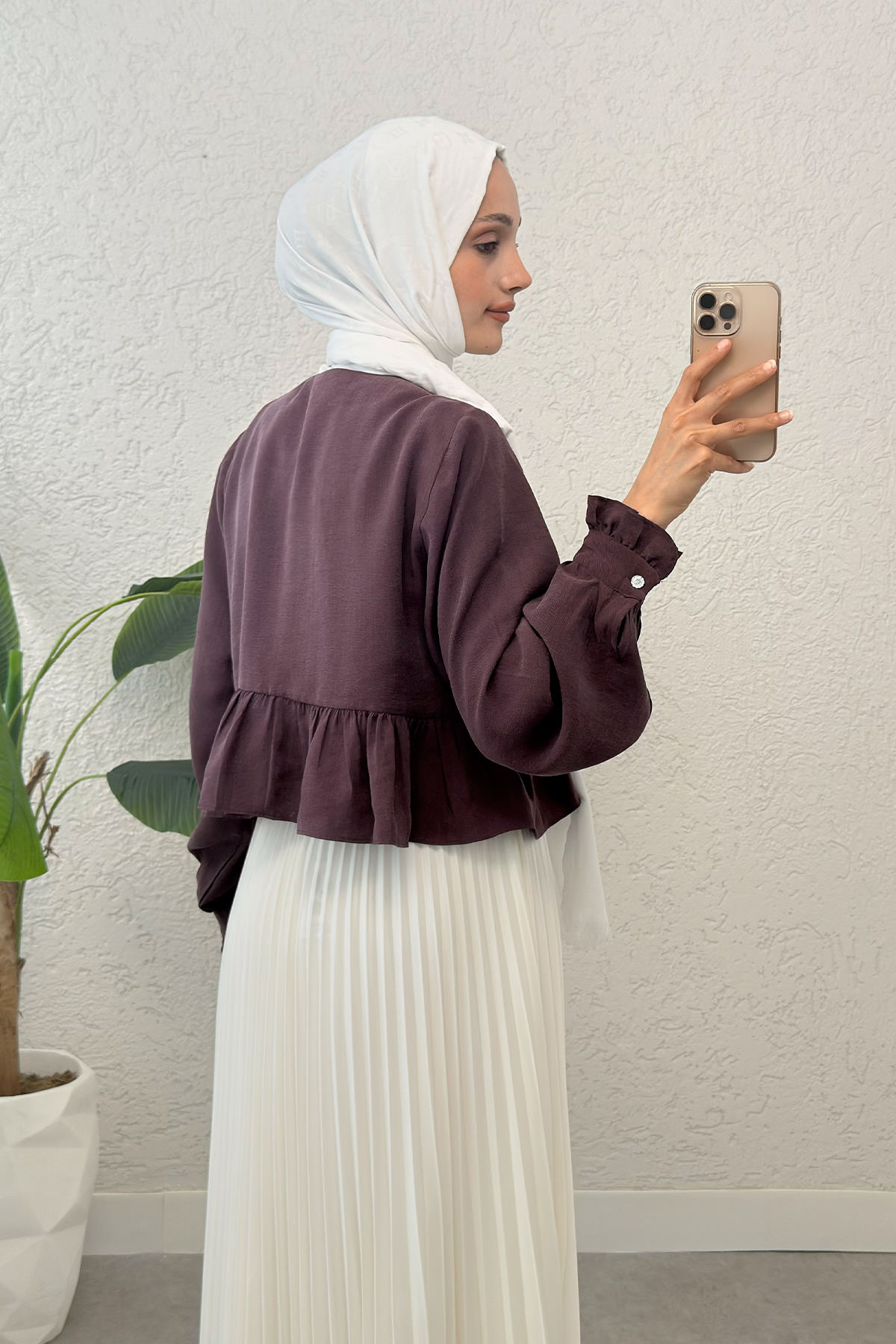 Eteği Fırfırlı Gömlek 2321 - VİŞNE ÇÜRÜĞÜ |  