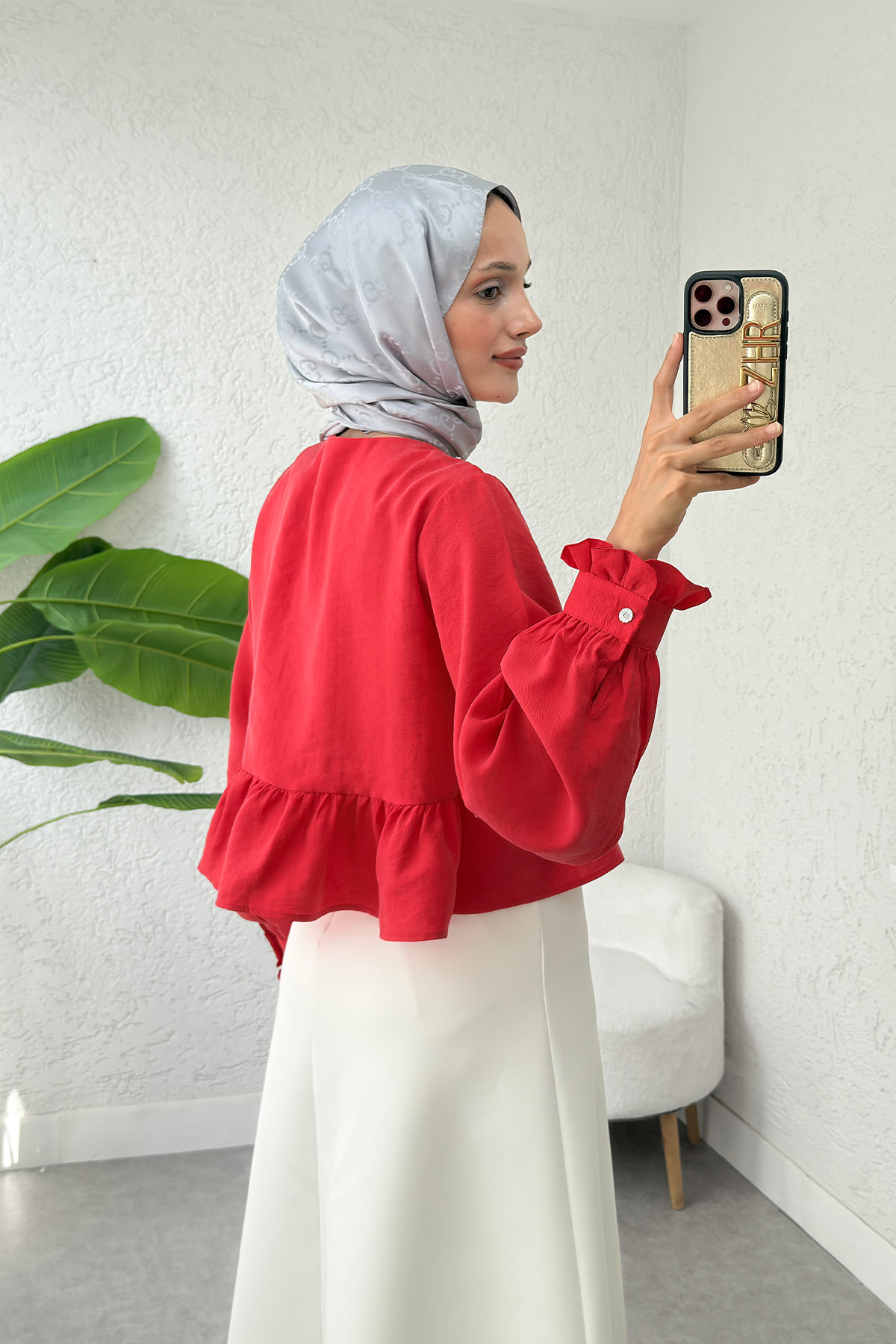 Eteği Fırfırlı Gömlek 2321 - KIRMIZI |  