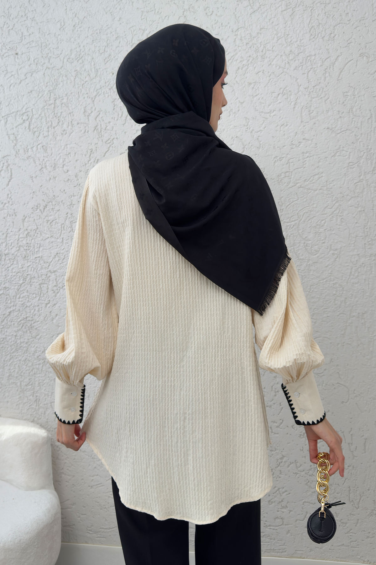 Fisto Detaylı Pliseli Gömlek 2205 - KREM |  