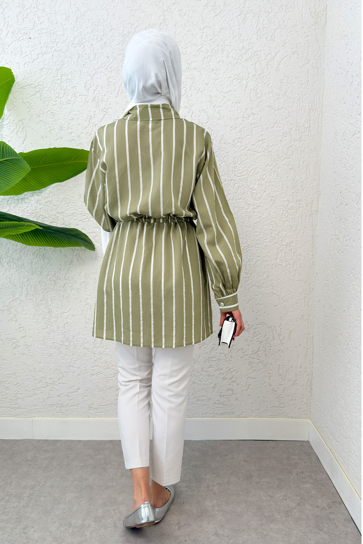 Bel Büzgülü Tesettür Tunik 2200 - AÇIK HAKİ |  