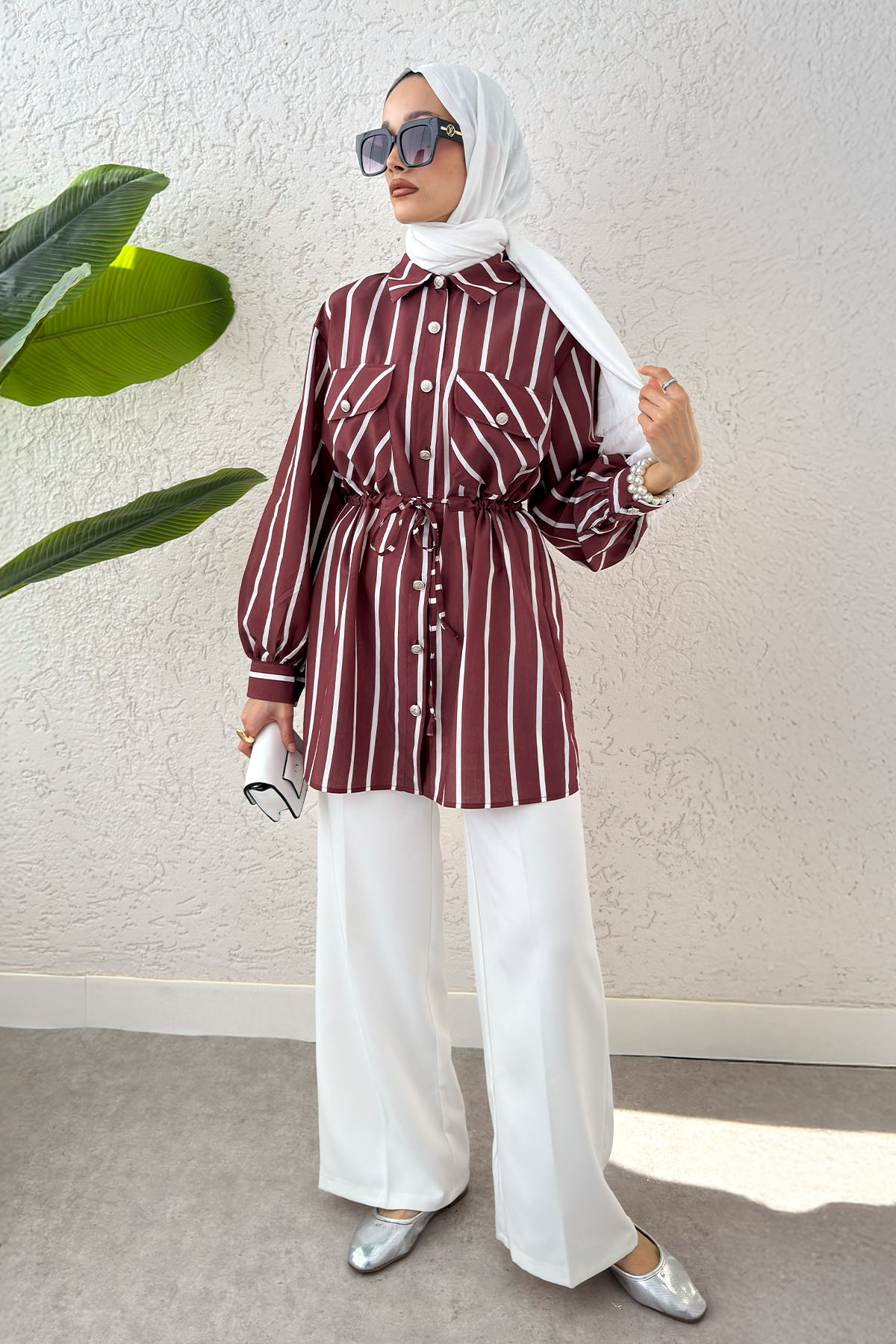 Bel Büzgülü Tesettür Tunik 2200 - BORDO |  