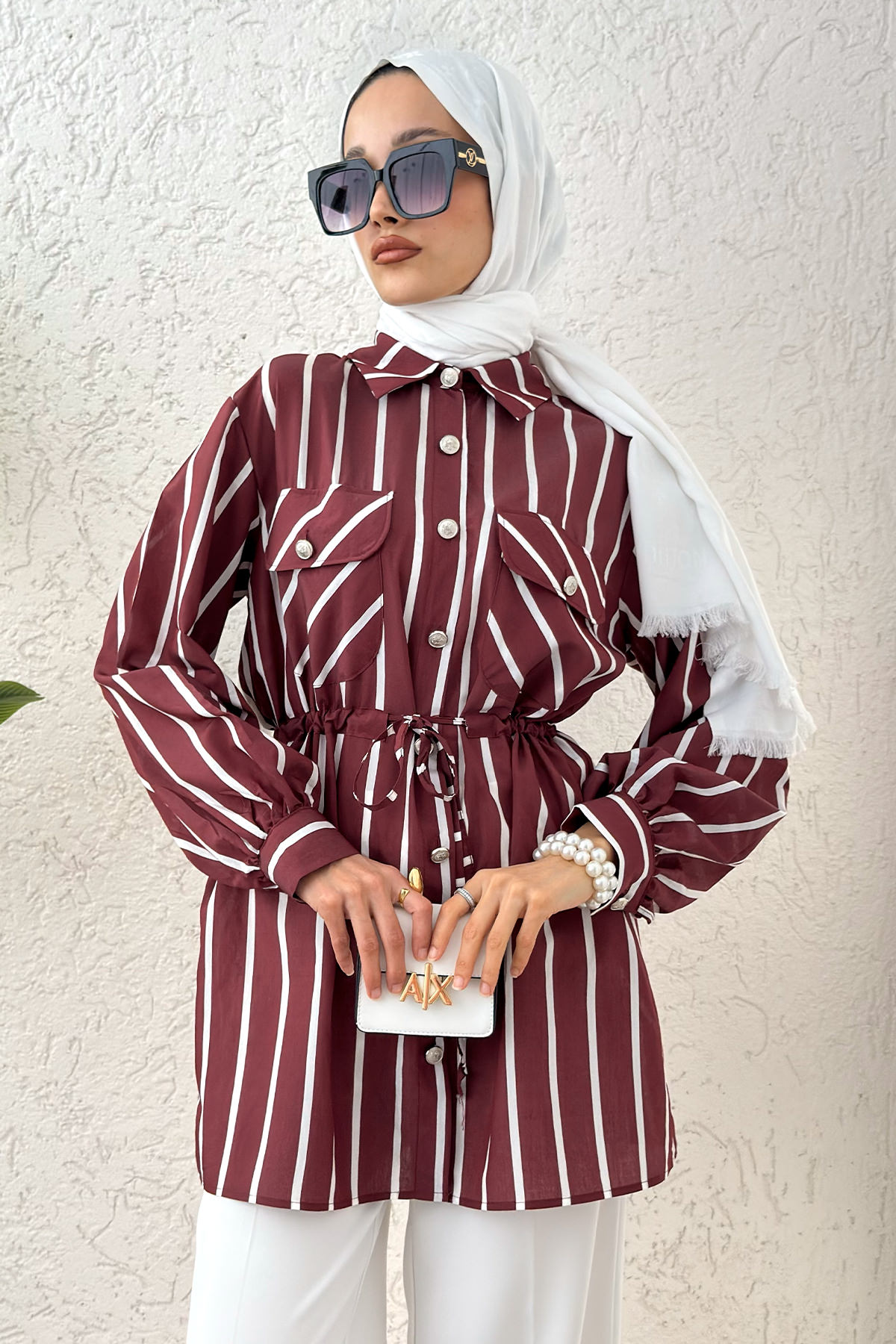 Bel Büzgülü Tesettür Tunik 2200 - BORDO |  
