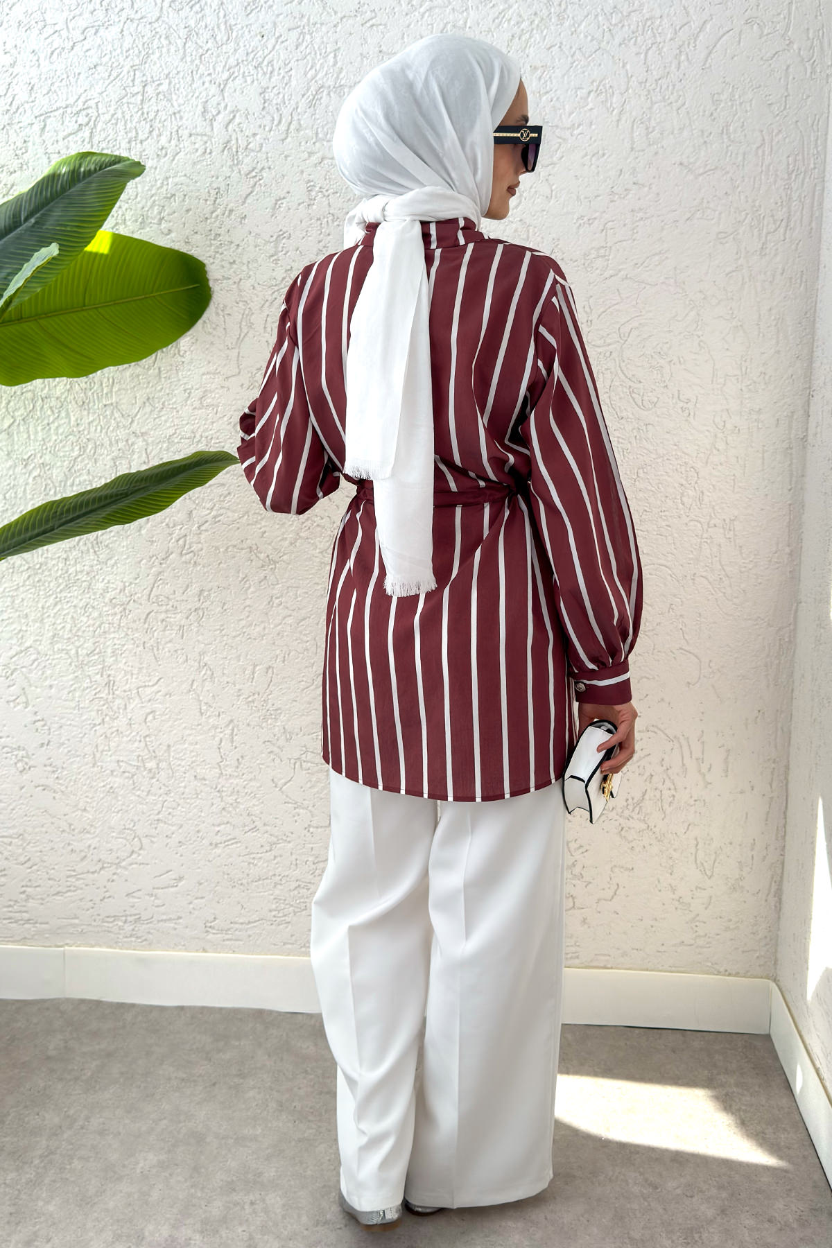 Bel Büzgülü Tesettür Tunik 2200 - BORDO |  
