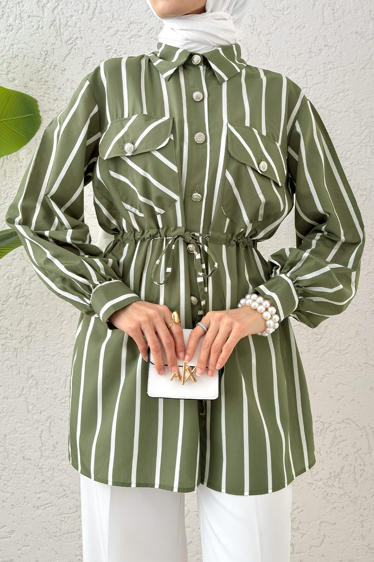 Bel Büzgülü Tesettür Tunik 2200 - HAKİ |  