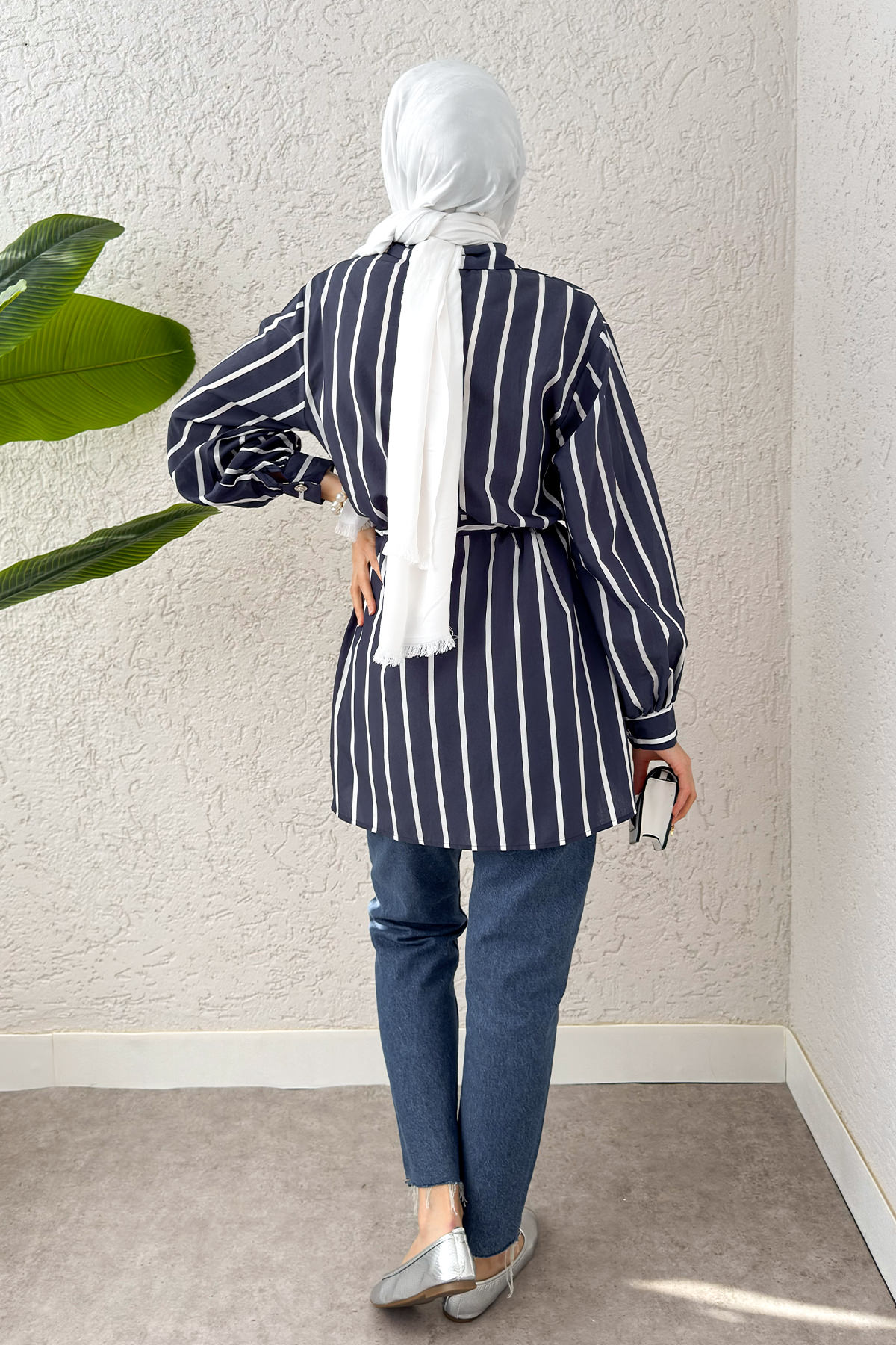 Bel Büzgülü Tesettür Tunik 2200 - LACİVERT |  