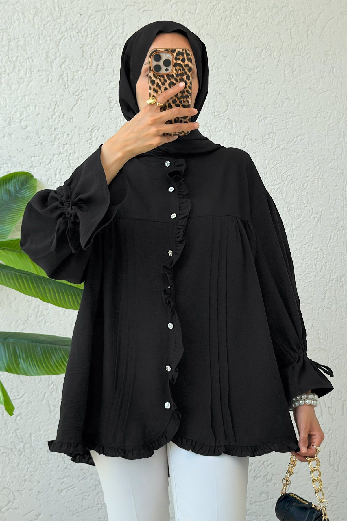 Nervürlü Fırfırlı Tunik 2322 - SİYAH |  