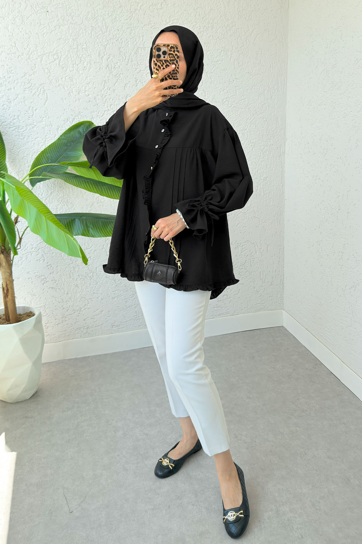 Nervürlü Fırfırlı Tunik 2322 - SİYAH |  