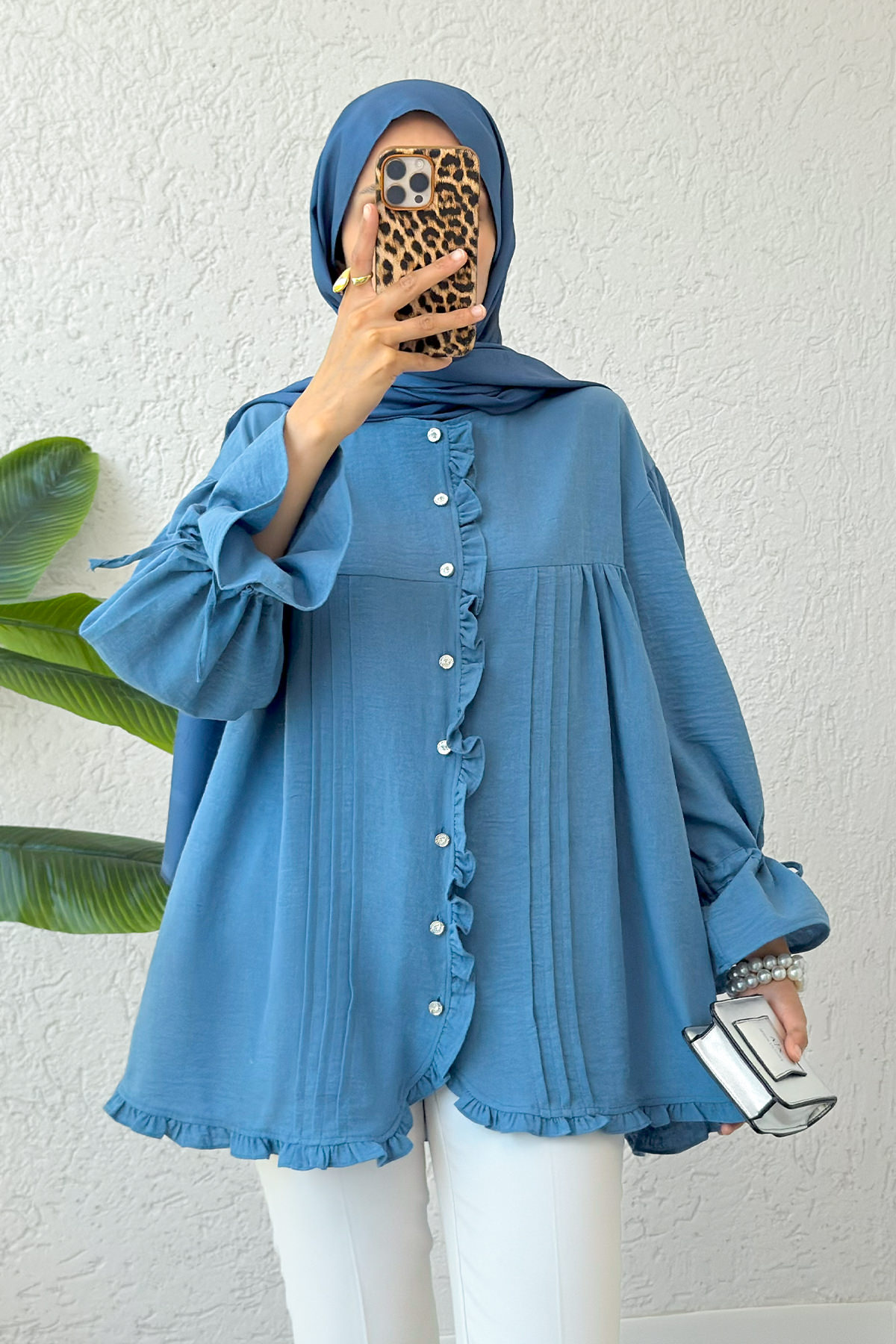 Nervürlü Fırfırlı Tunik 2322 - İNDİGO |  