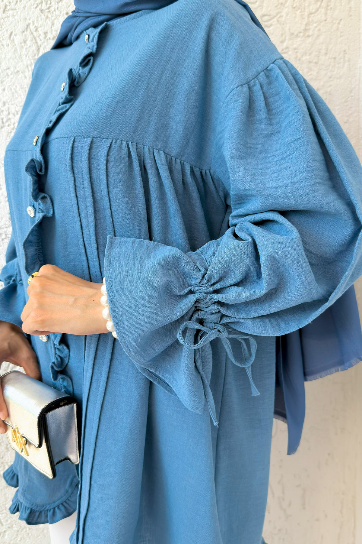 Nervürlü Fırfırlı Tunik 2322 - İNDİGO |  