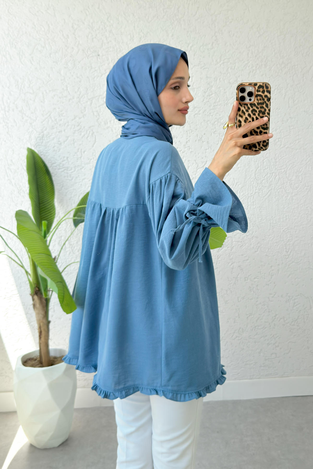 Nervürlü Fırfırlı Tunik 2322 - İNDİGO |  