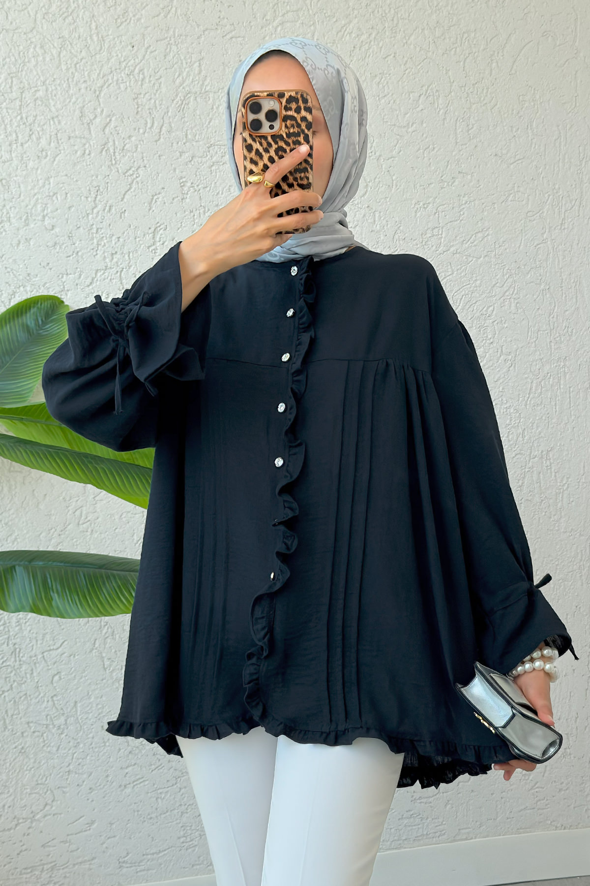 Nervürlü Fırfırlı Tunik 2322 - LACİVERT |  