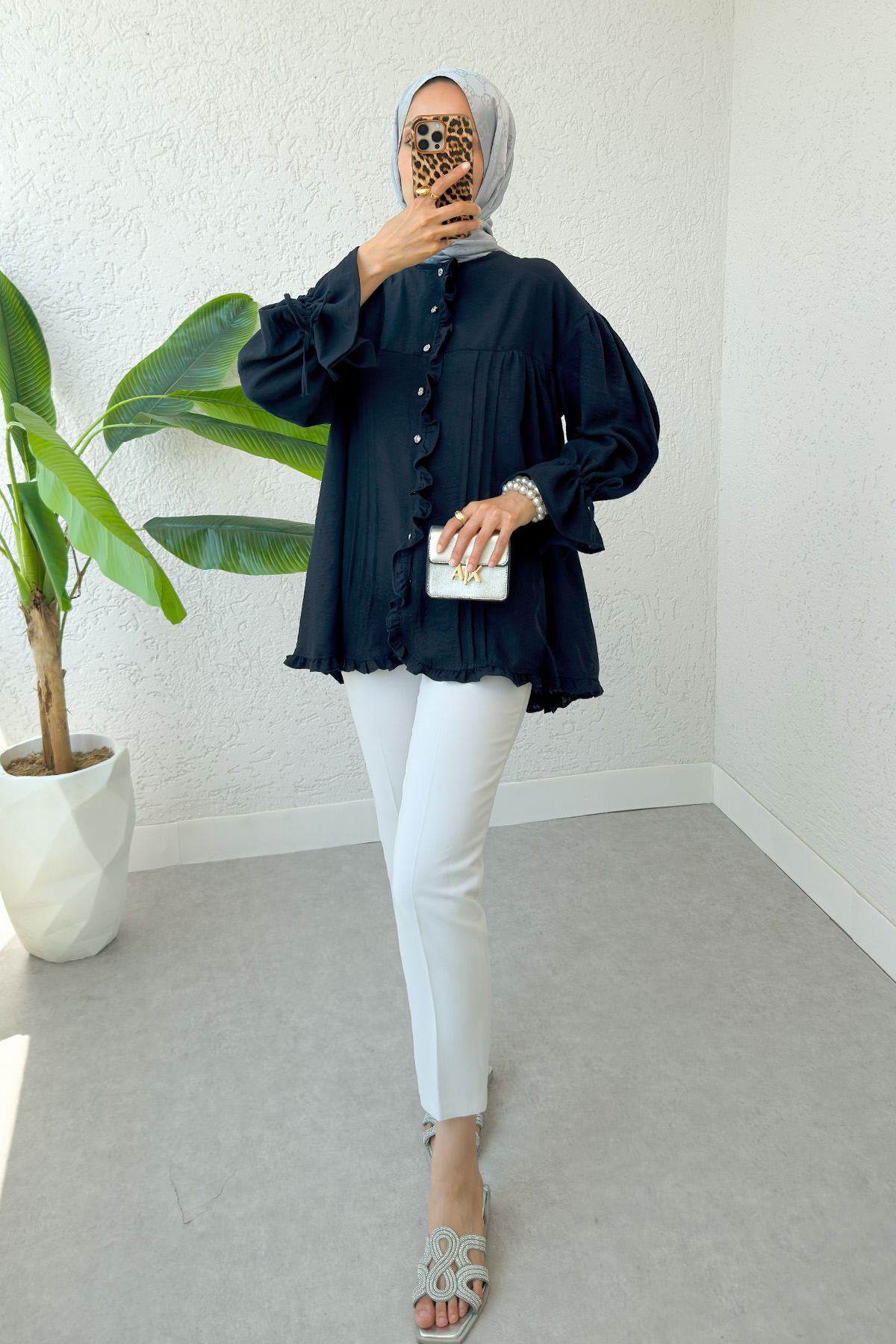 Nervürlü Fırfırlı Tunik 2322 - LACİVERT |  