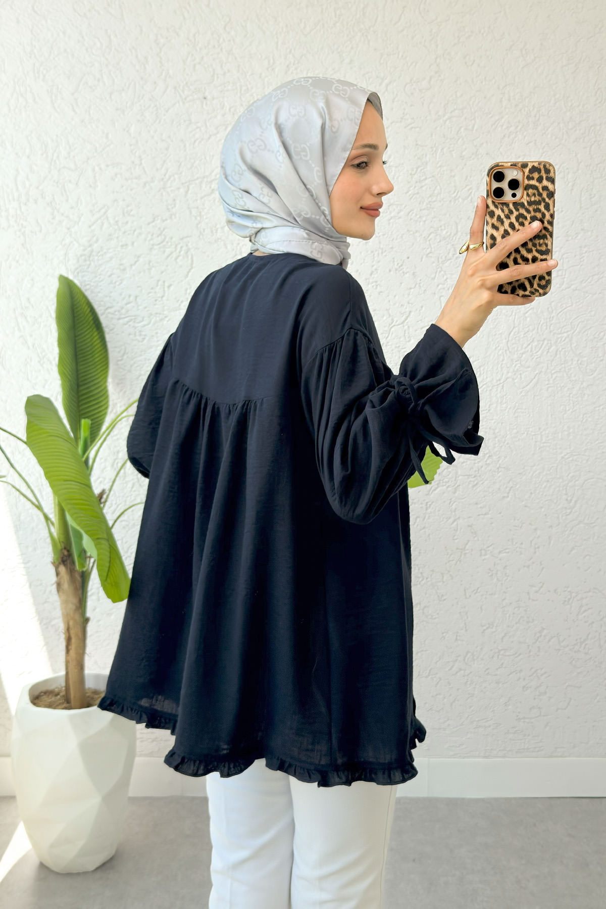 Nervürlü Fırfırlı Tunik 2322 - LACİVERT |  