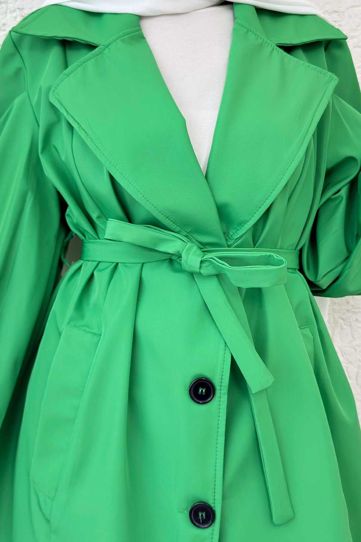 Balon Kol Kuşaklı Trençkot 61657 - YEŞİL |  