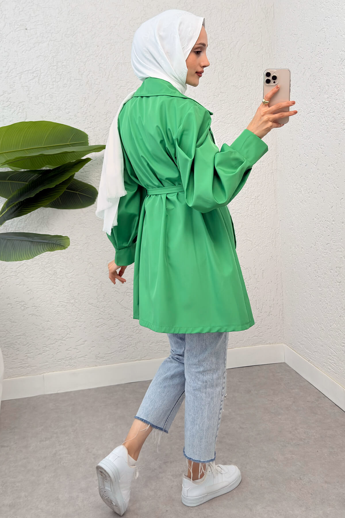 Balon Kol Kuşaklı Trençkot 61657 - YEŞİL |  
