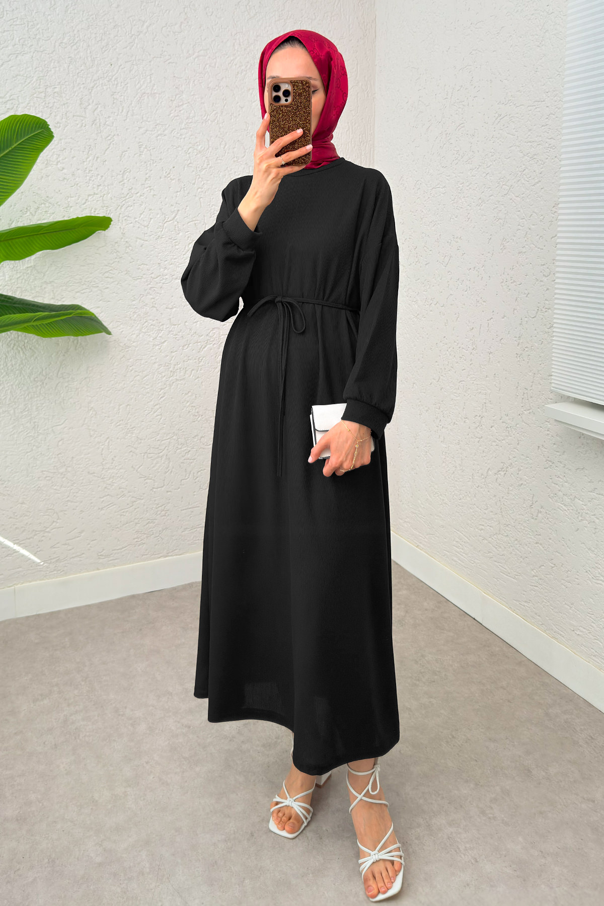 Yarasa Kol Tesettür Elbise 2239 - SİYAH |  