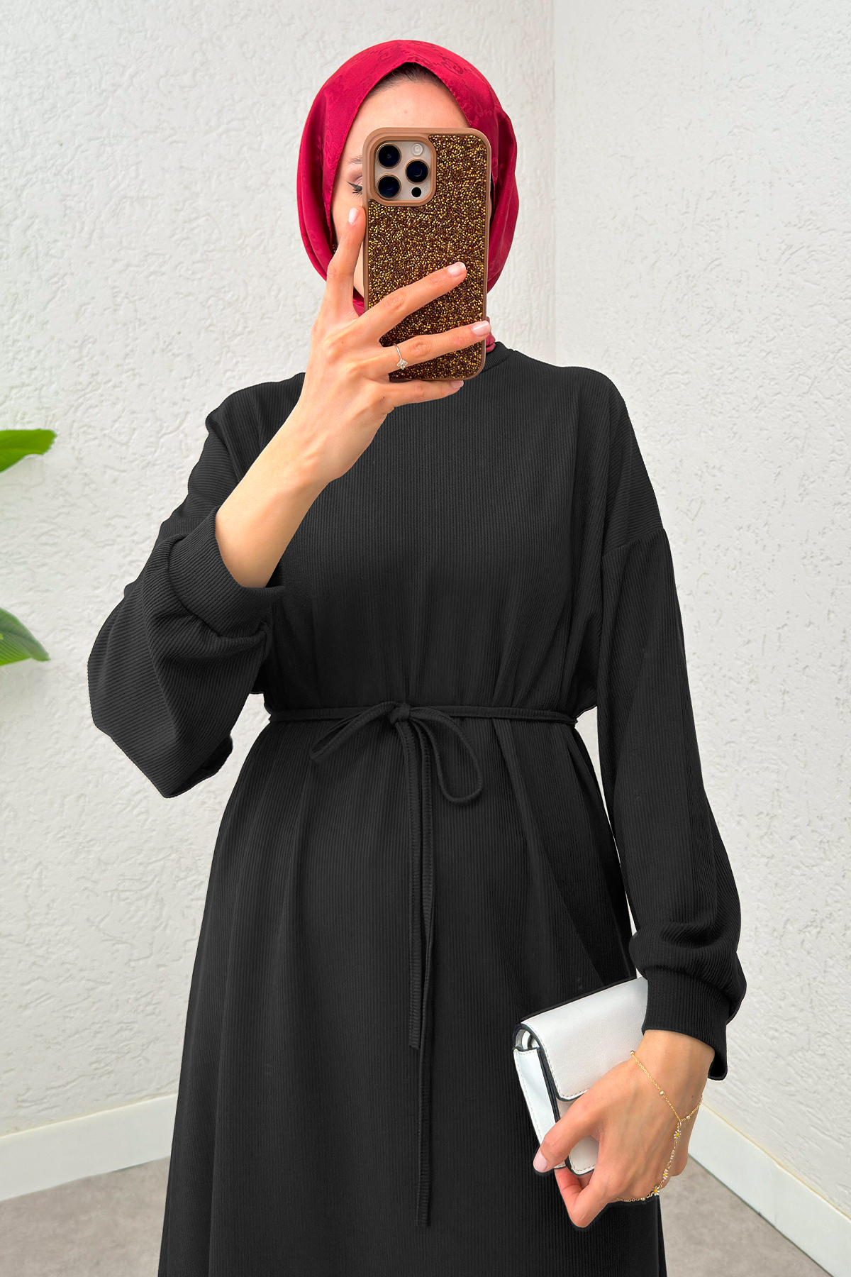 Yarasa Kol Tesettür Elbise 2239 - SİYAH |  