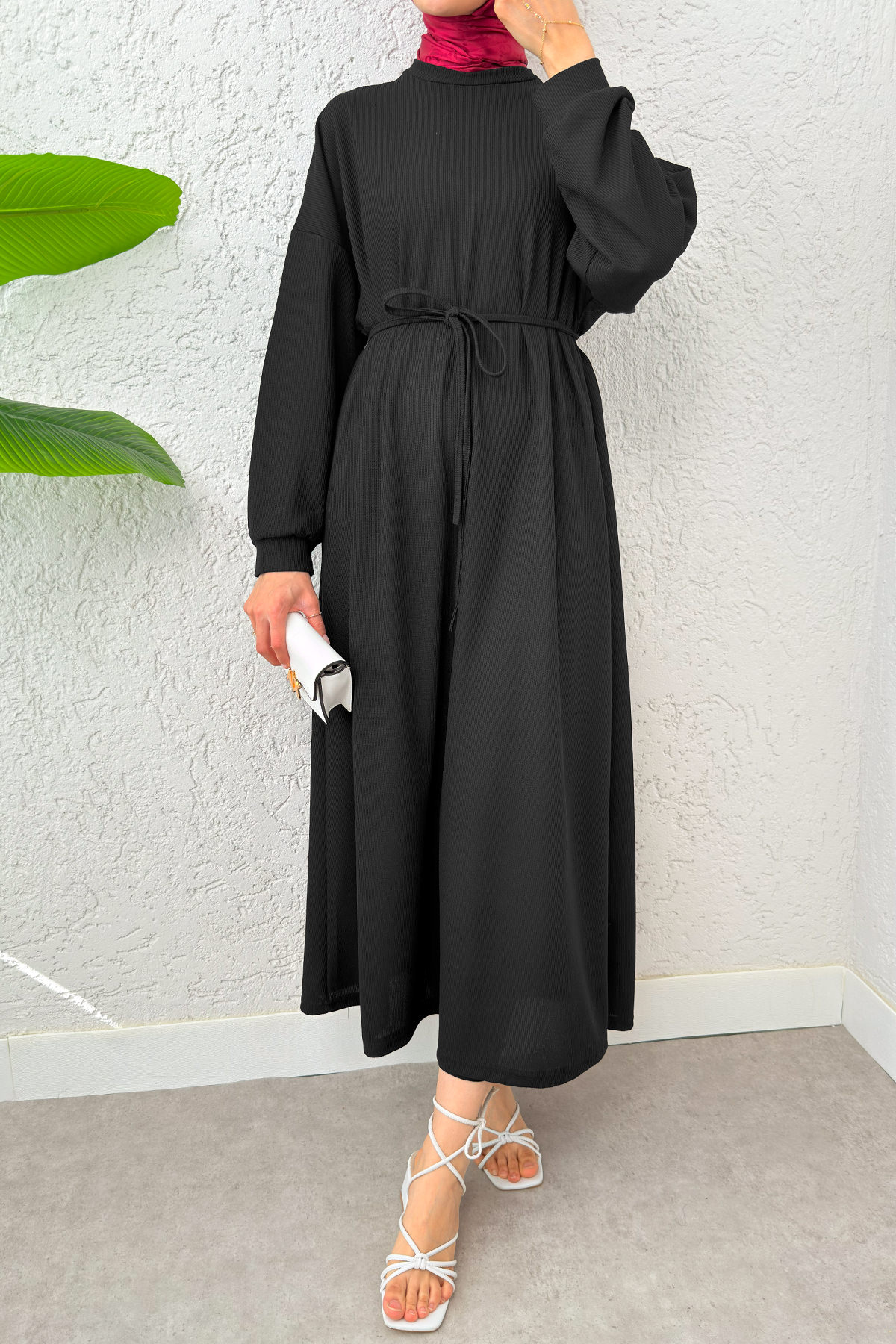 Yarasa Kol Tesettür Elbise 2239 - SİYAH |  