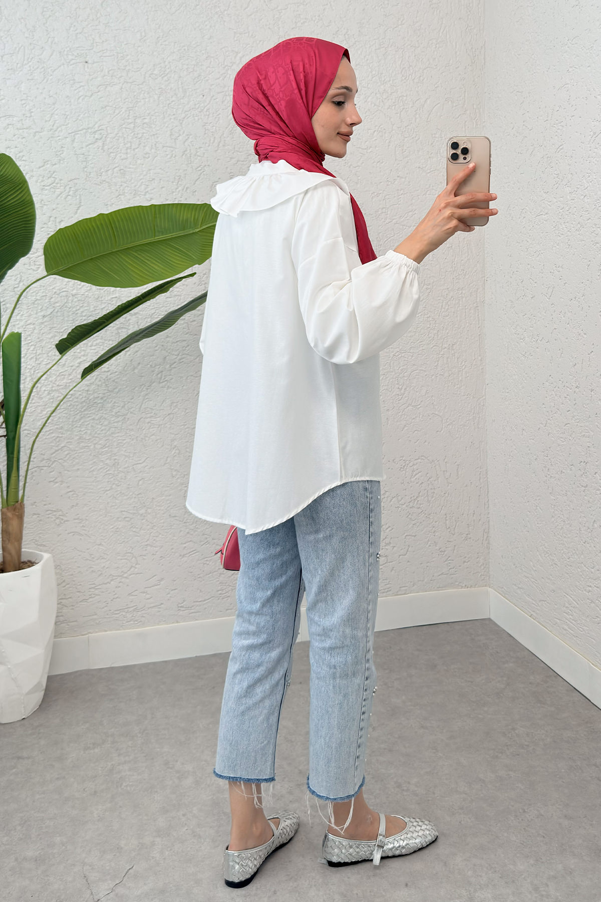 Degaje Yaka Fırfırlı Tunik 2296 - BEYAZ |  