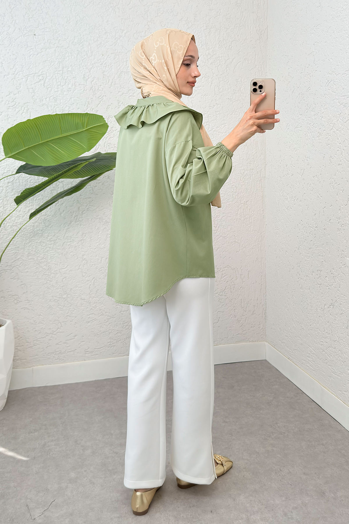 Degaje Yaka Fırfırlı Tunik 2296 - MİNT YEŞİLİ |  