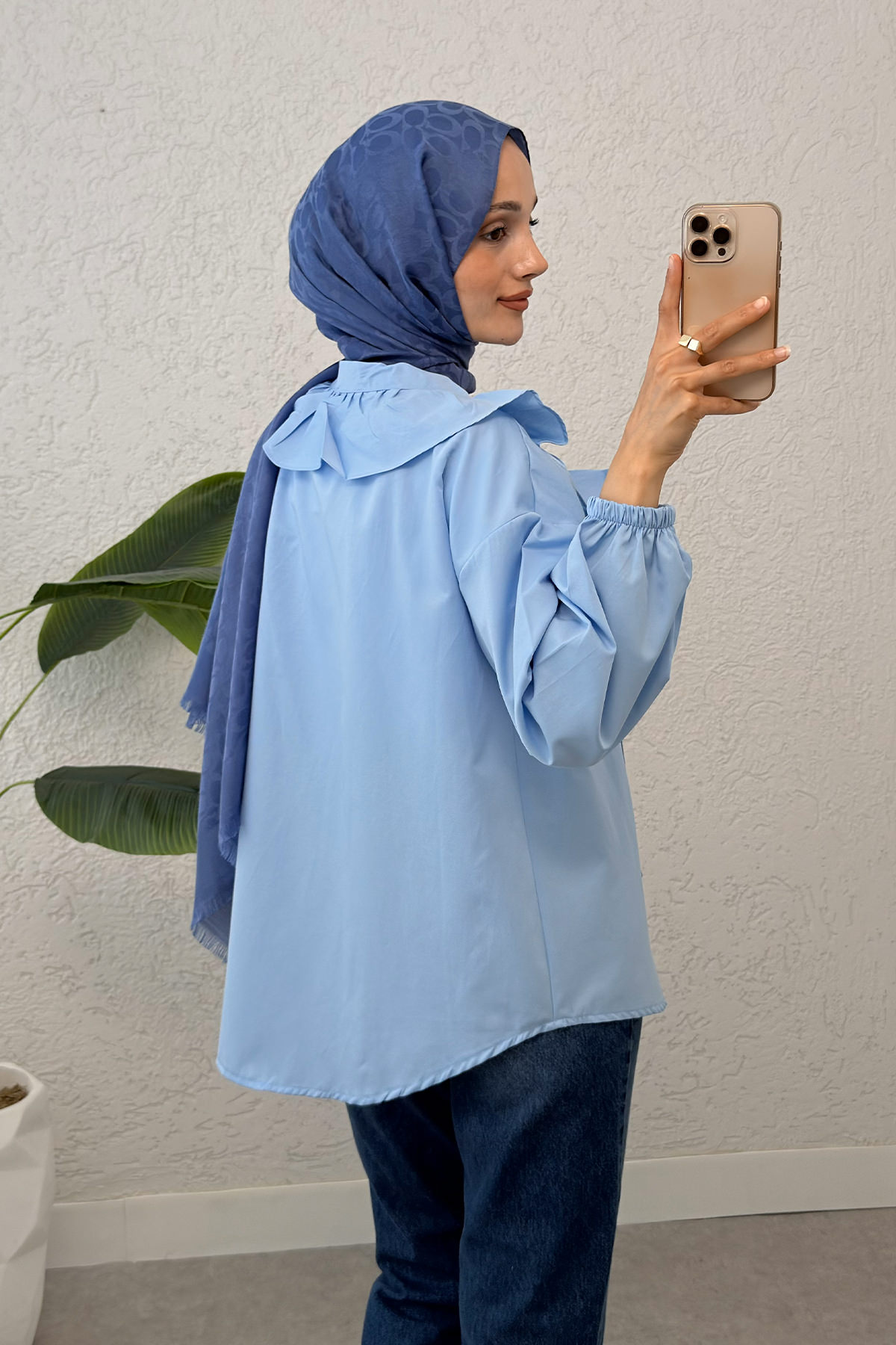 Degaje Yaka Fırfırlı Tunik 2296 - BEBE MAVİSİ |  