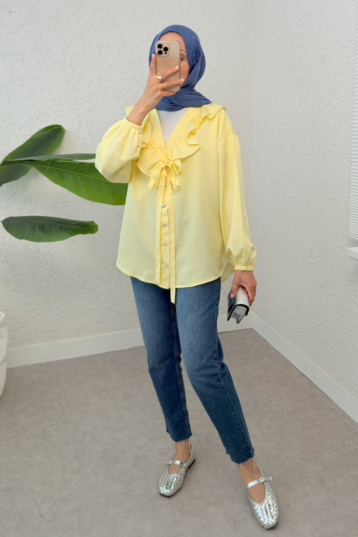 Degaje Yaka Fırfırlı Tunik 2296 - SARI |  