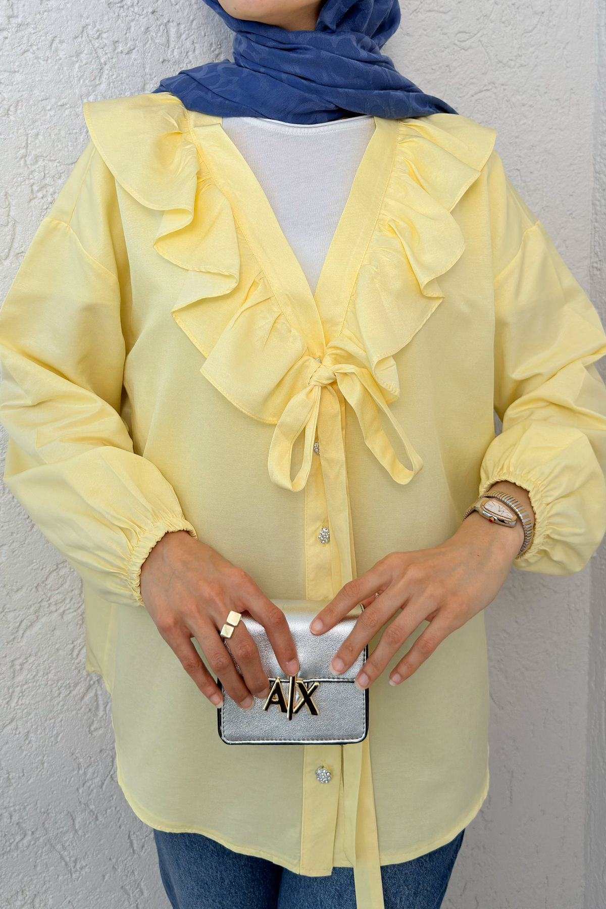 Degaje Yaka Fırfırlı Tunik 2296 - SARI |  