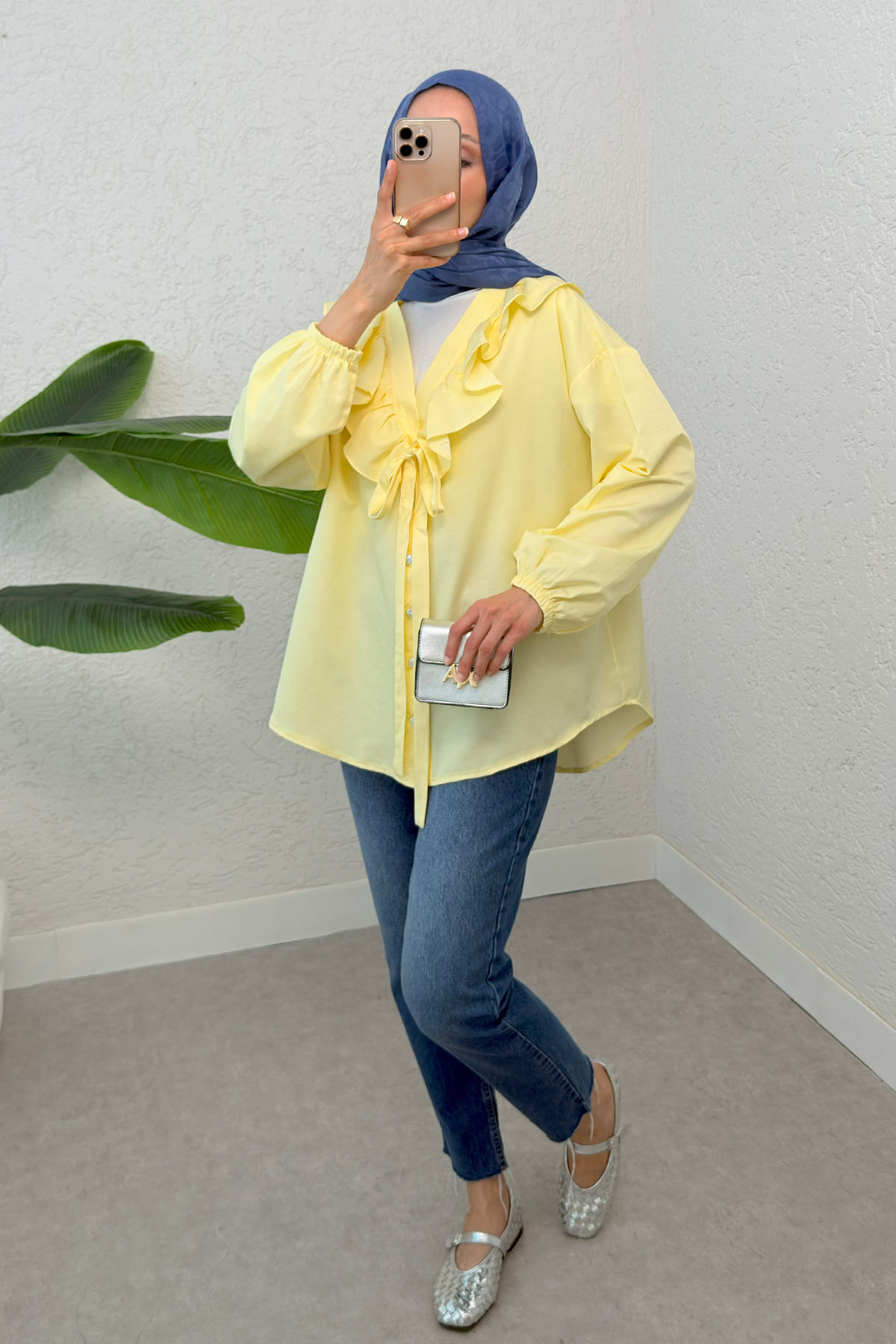 Degaje Yaka Fırfırlı Tunik 2296 - SARI |  