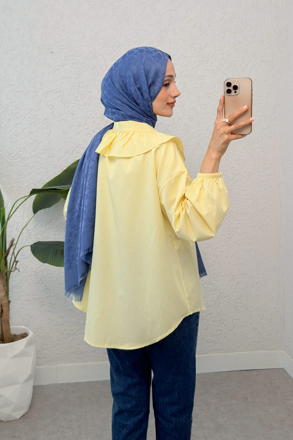 Degaje Yaka Fırfırlı Tunik 2296 - SARI |  