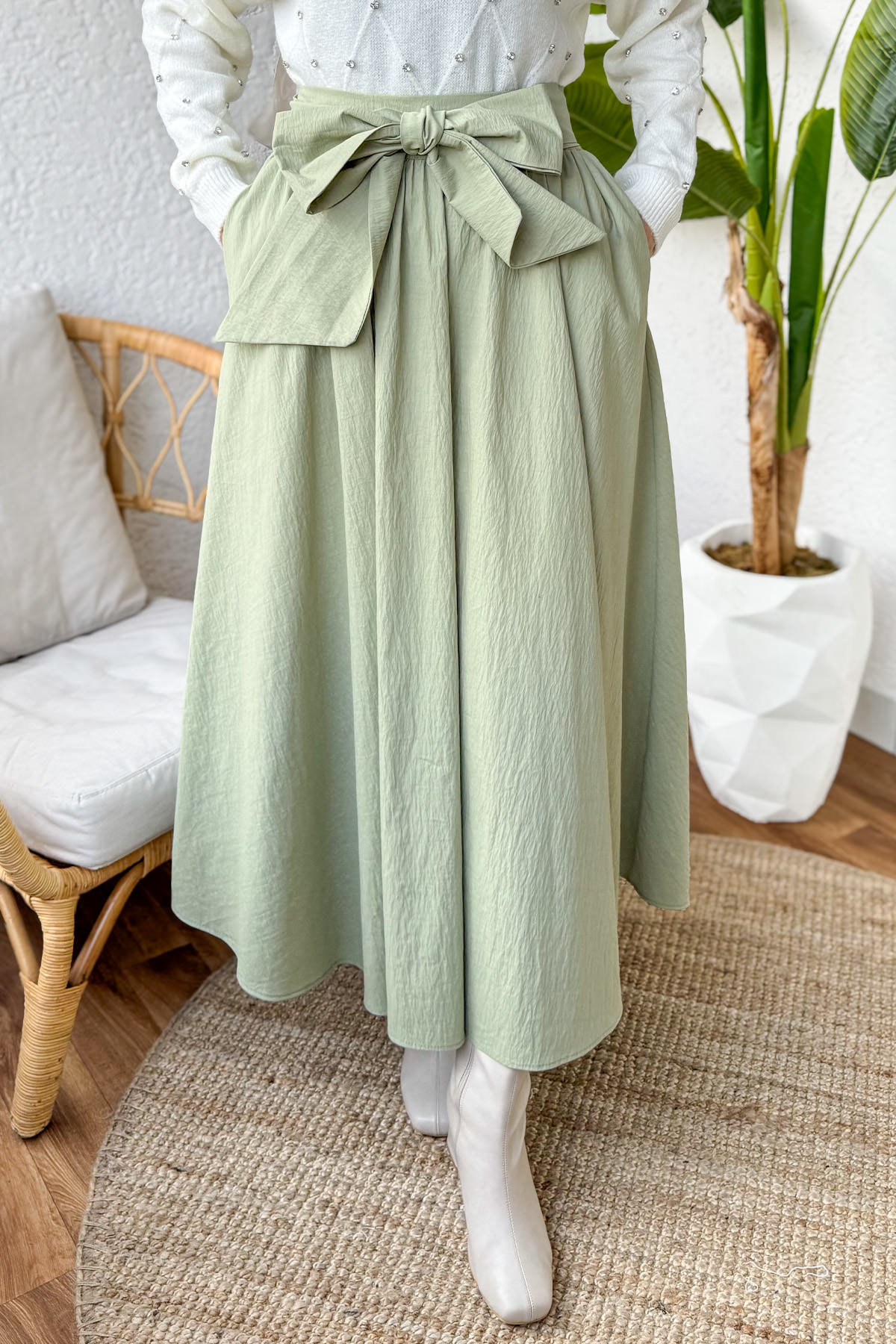 Fiyonk Detaylı Kloş Etek 2197 - Mint Yeşili |  