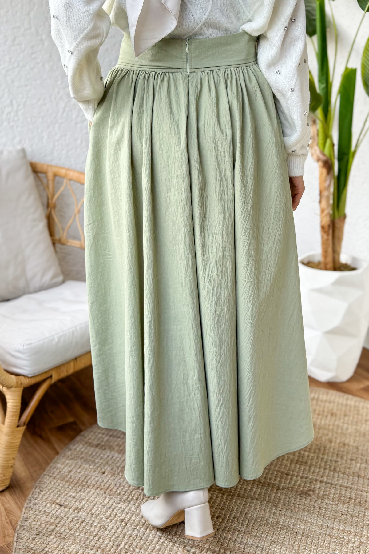 Fiyonk Detaylı Kloş Etek 2197 - Mint Yeşili |  