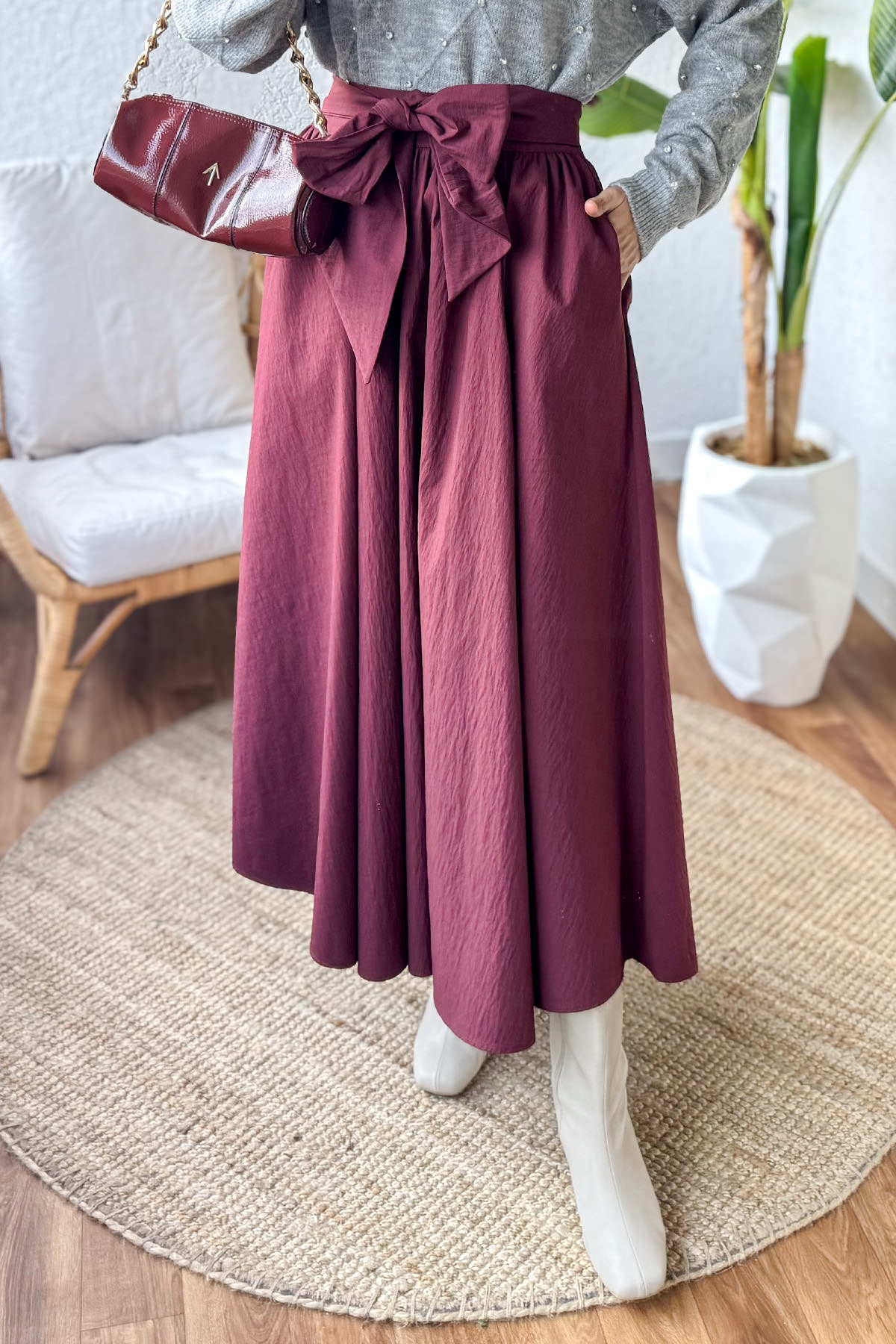 Fiyonk Detaylı Kloş Etek 2197 - BORDO |  