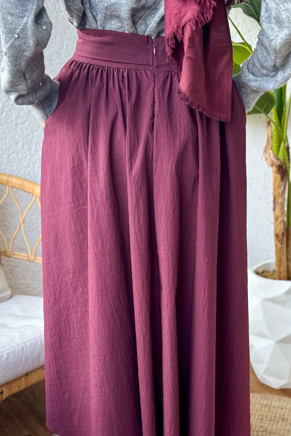 Fiyonk Detaylı Kloş Etek 2197 - BORDO |  