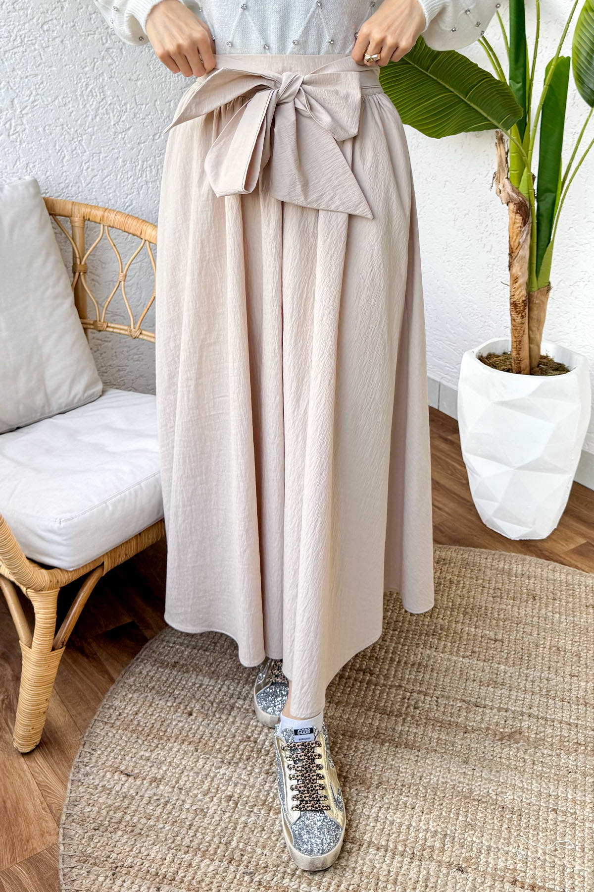 Fiyonk Detaylı Kloş Etek 2197 - TAŞ RENGİ |  