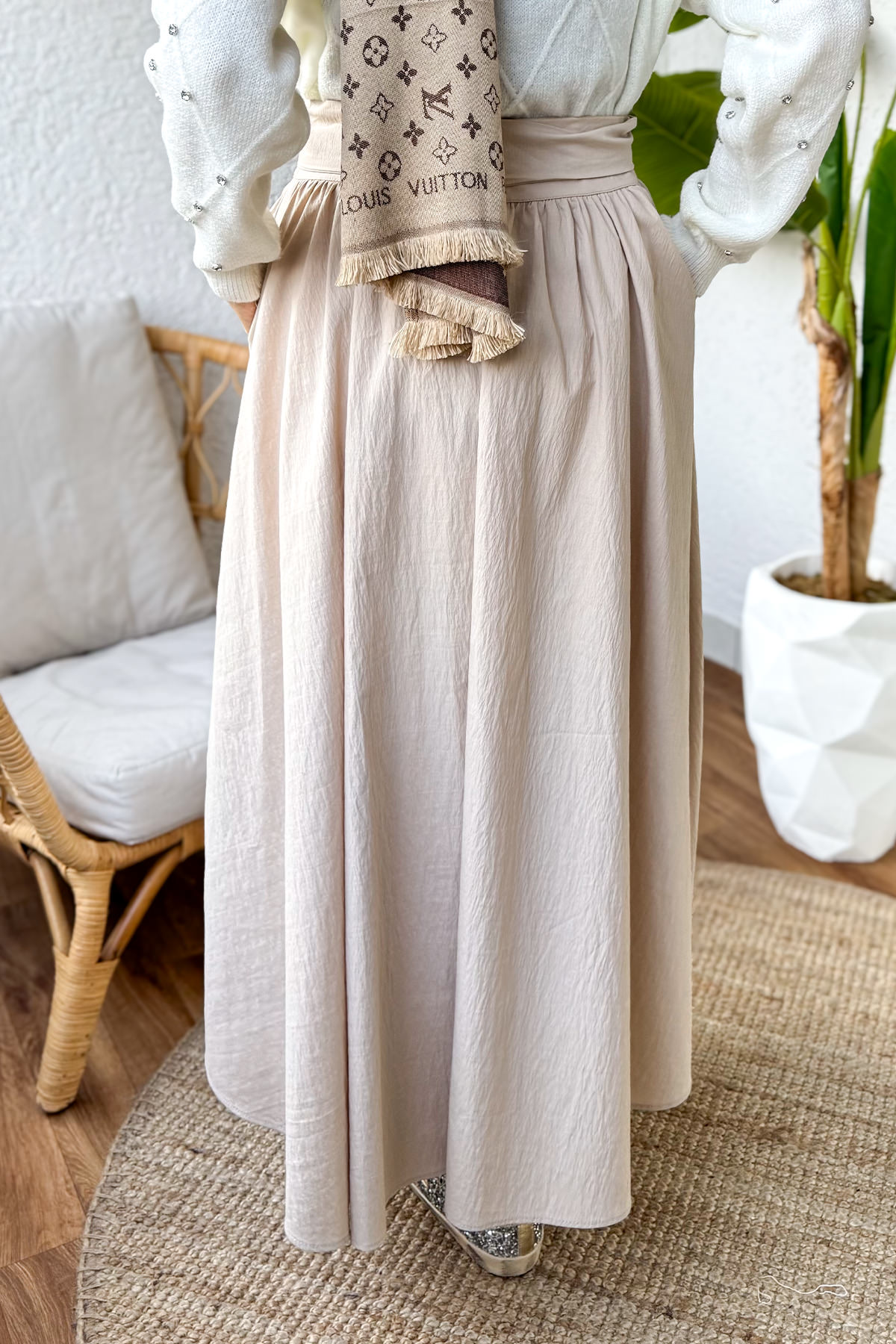 Fiyonk Detaylı Kloş Etek 2197 - TAŞ RENGİ |  