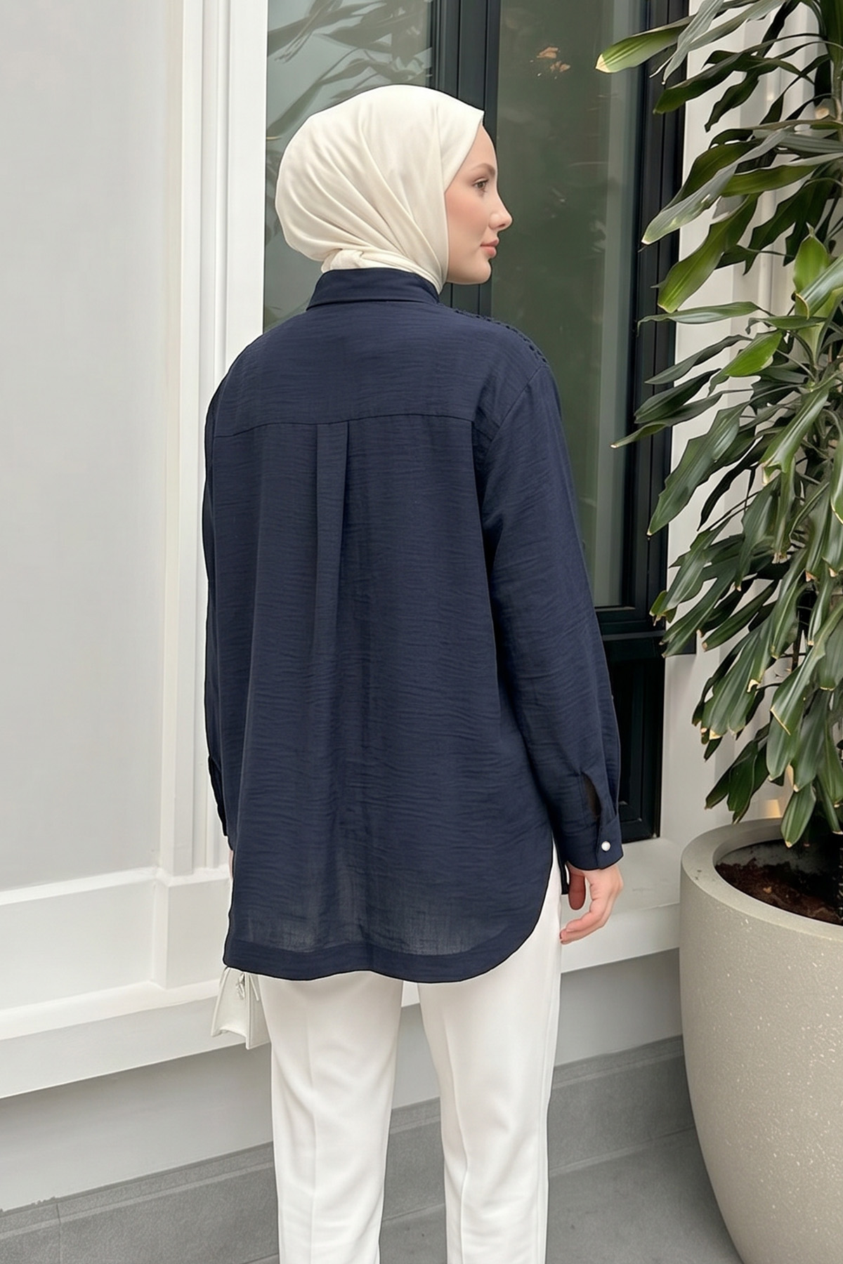 Önü Dantel Detaylı Tunik 61640 - KOYU LACİVERT |  