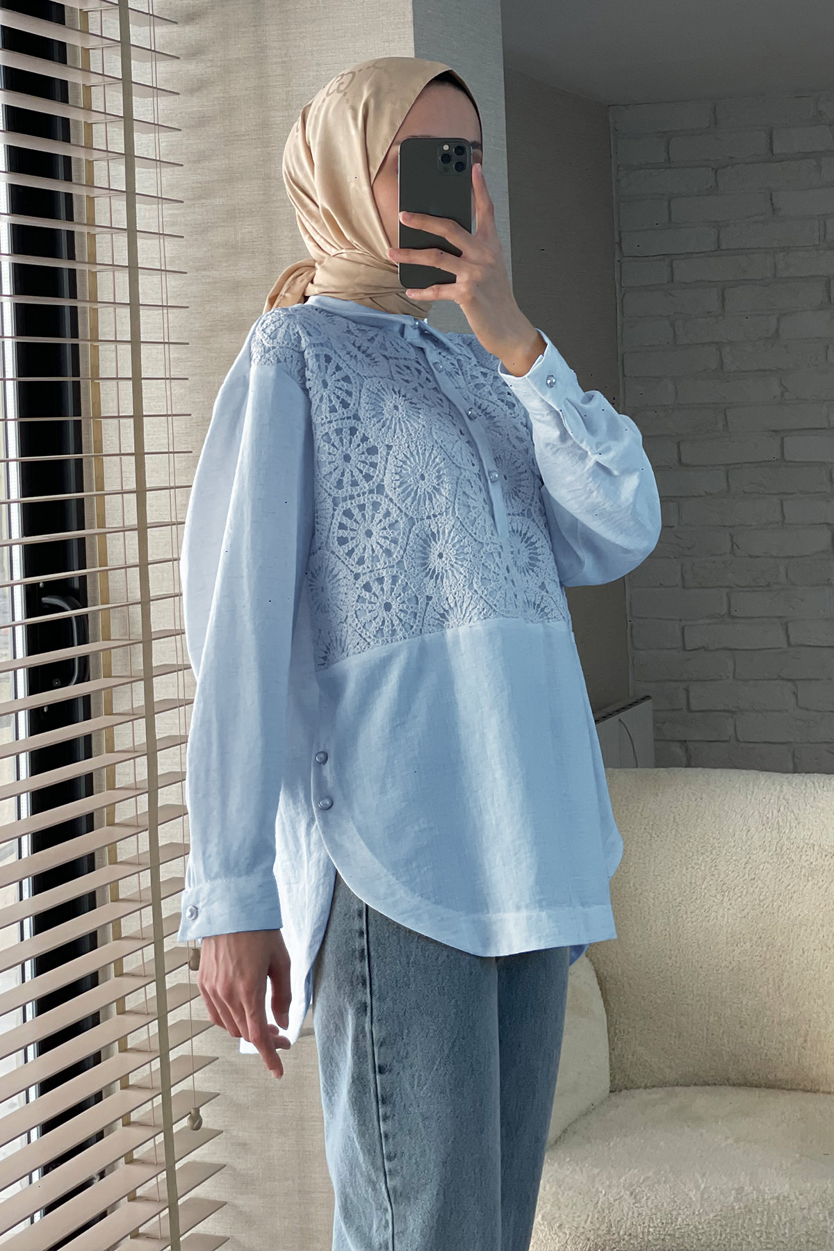 Önü Dantel Detaylı Tunik 61640 - BEBE MAVİSİ |  