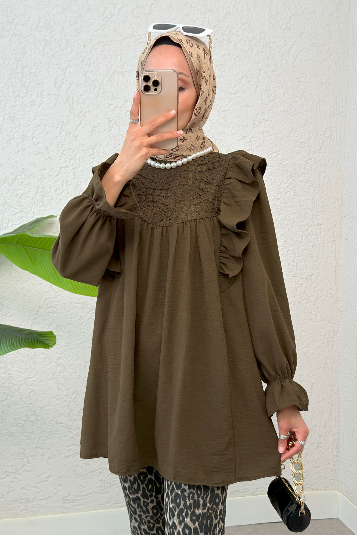 Omuz Fırfır Detaylı Tunik 2044 - KAHVERENGİ |  