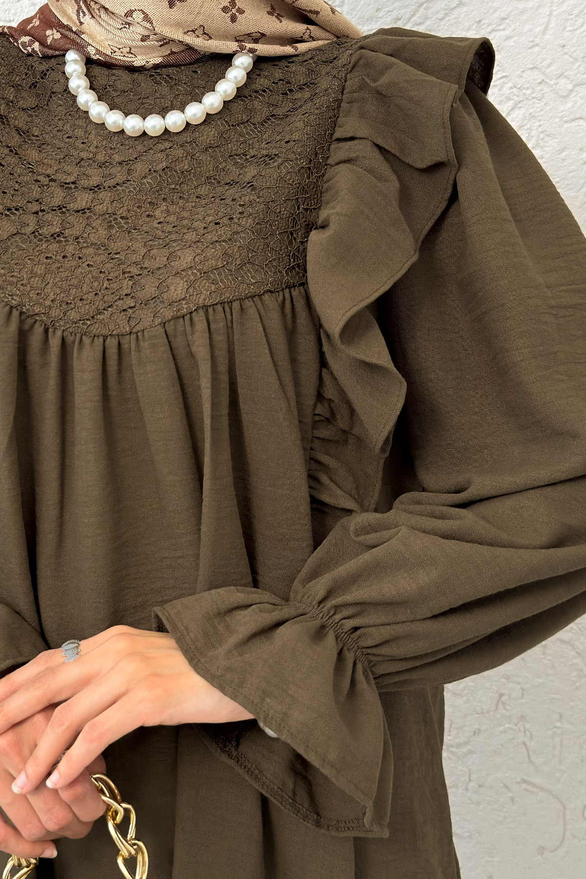 Omuz Fırfır Detaylı Tunik 2044 - KAHVERENGİ |  