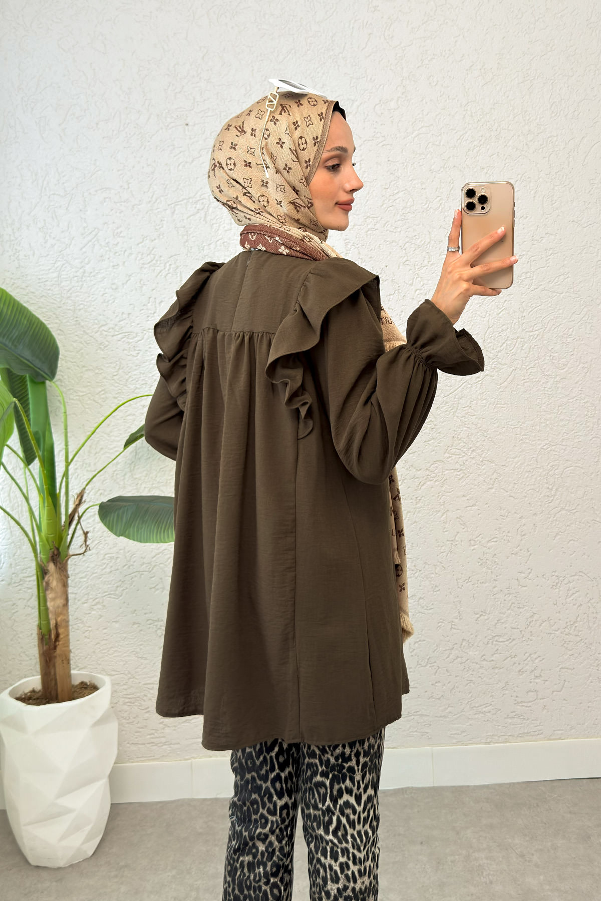 Omuz Fırfır Detaylı Tunik 2044 - KAHVERENGİ |  