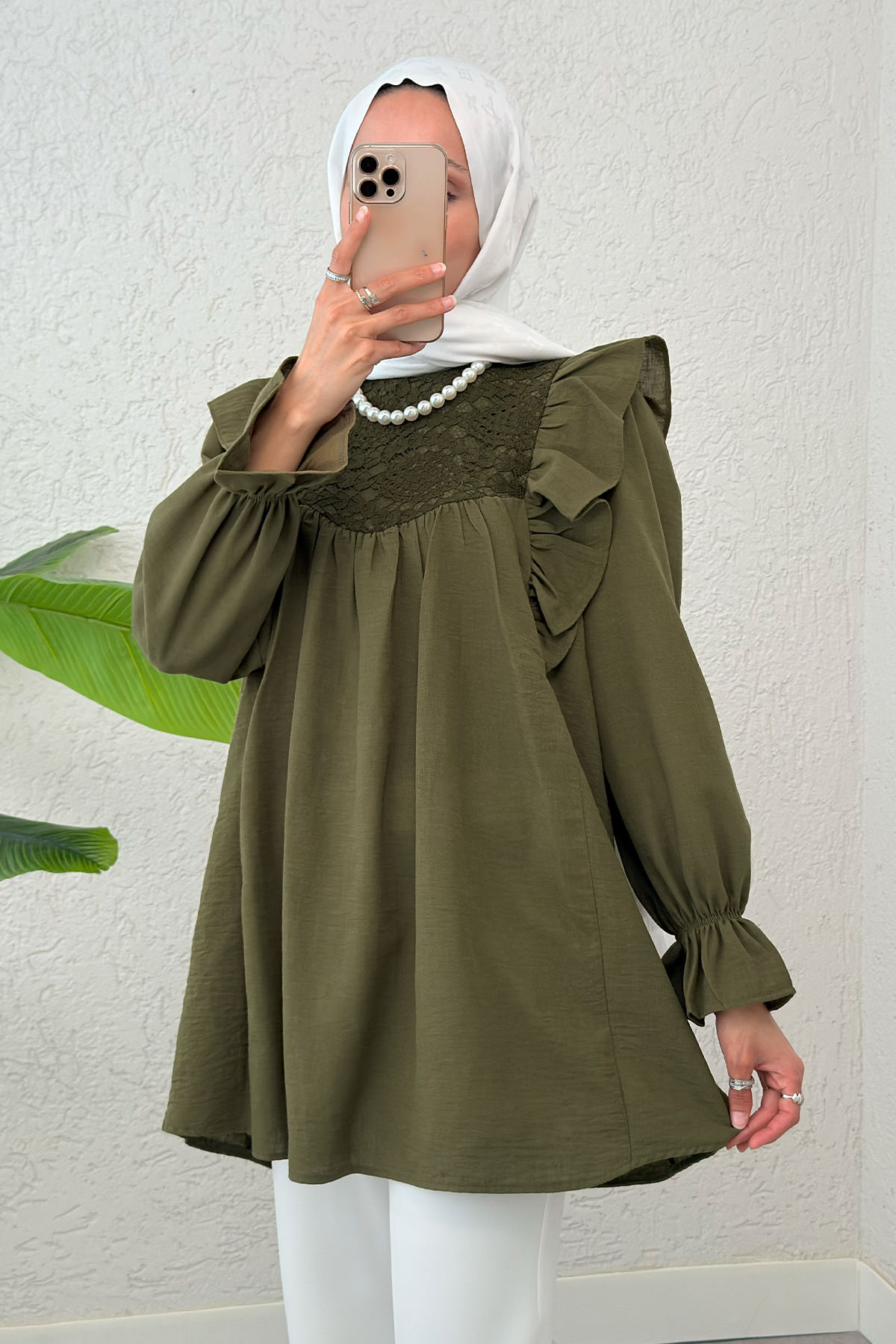 Omuz Fırfır Detaylı Tunik 2044 - KOYU HAKİ |  