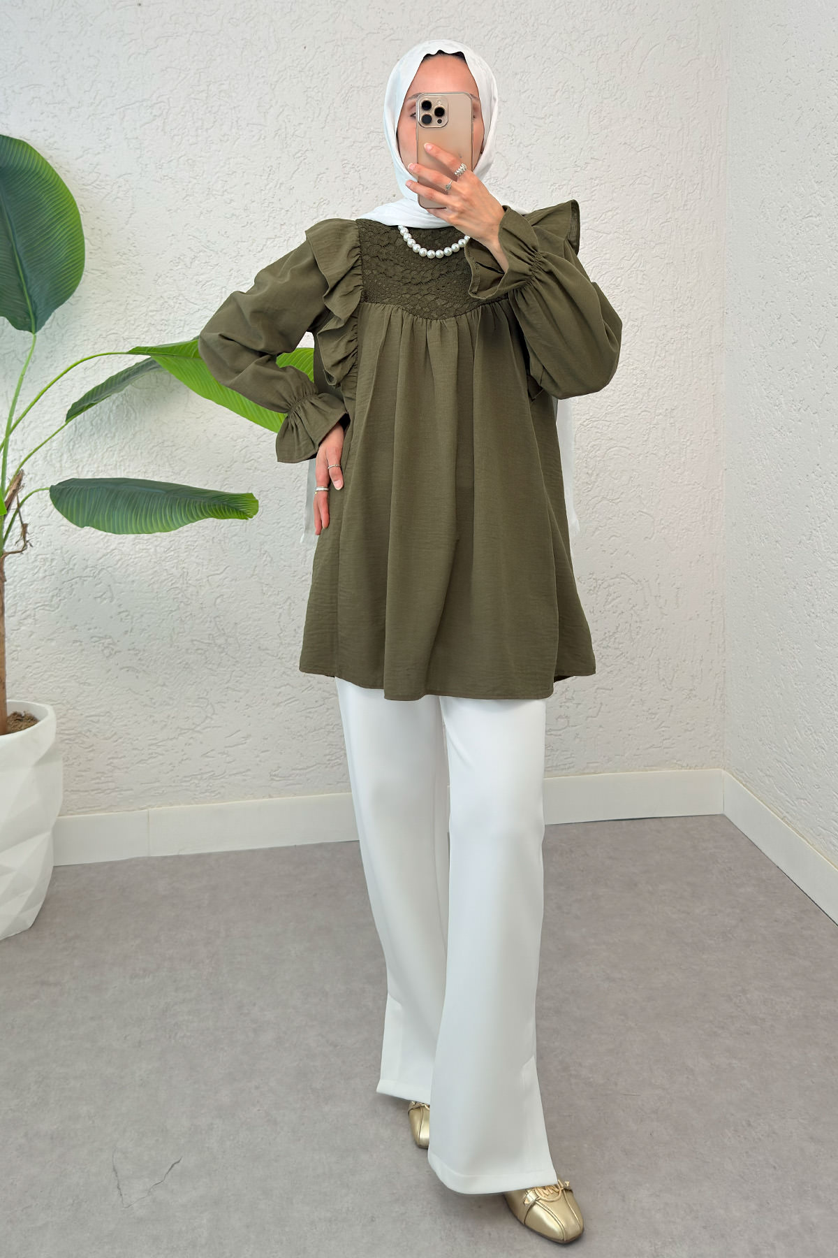 Omuz Fırfır Detaylı Tunik 2044 - KOYU HAKİ |  