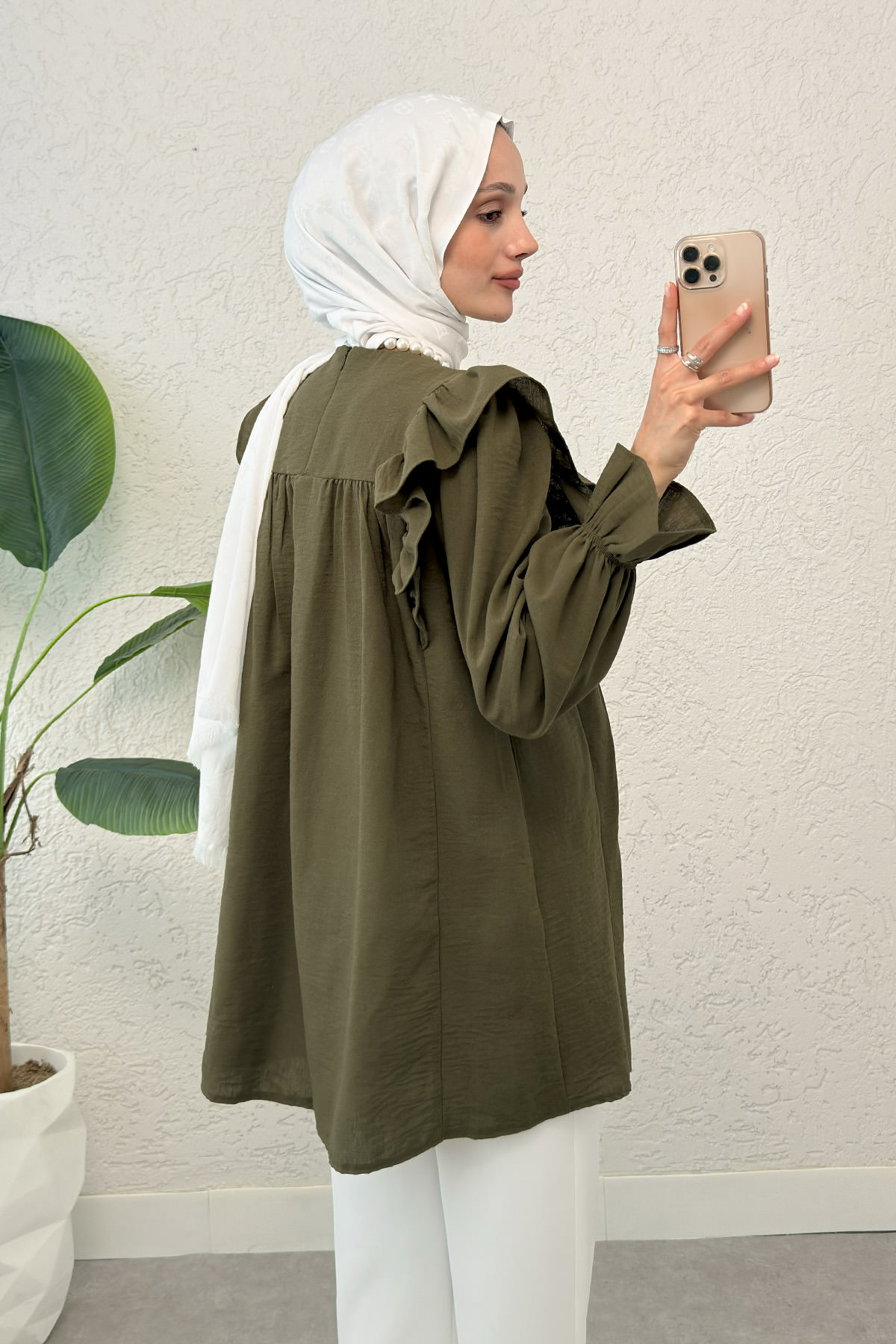 Omuz Fırfır Detaylı Tunik 2044 - KOYU HAKİ |  