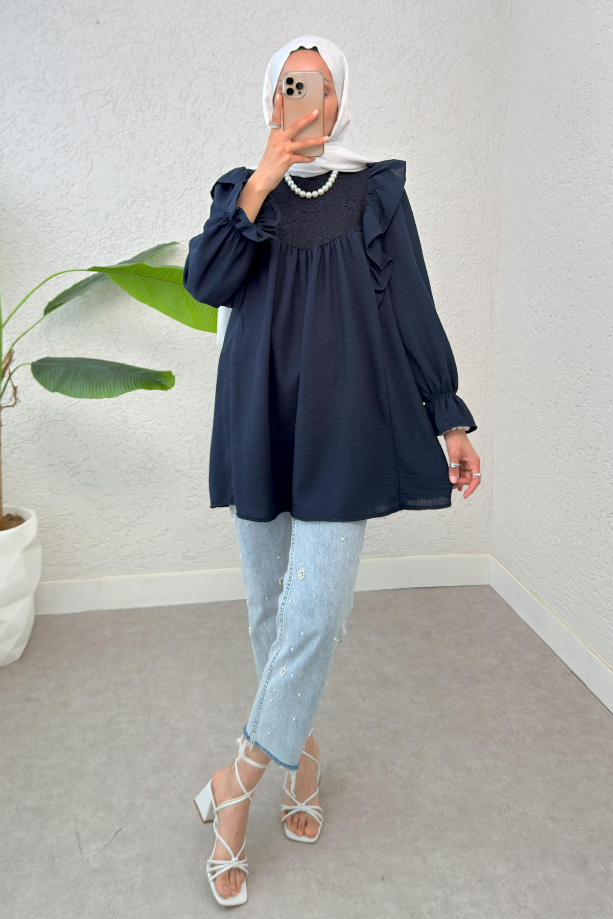 Omuz Fırfır Detaylı Tunik 2044 - LACİVERT |  